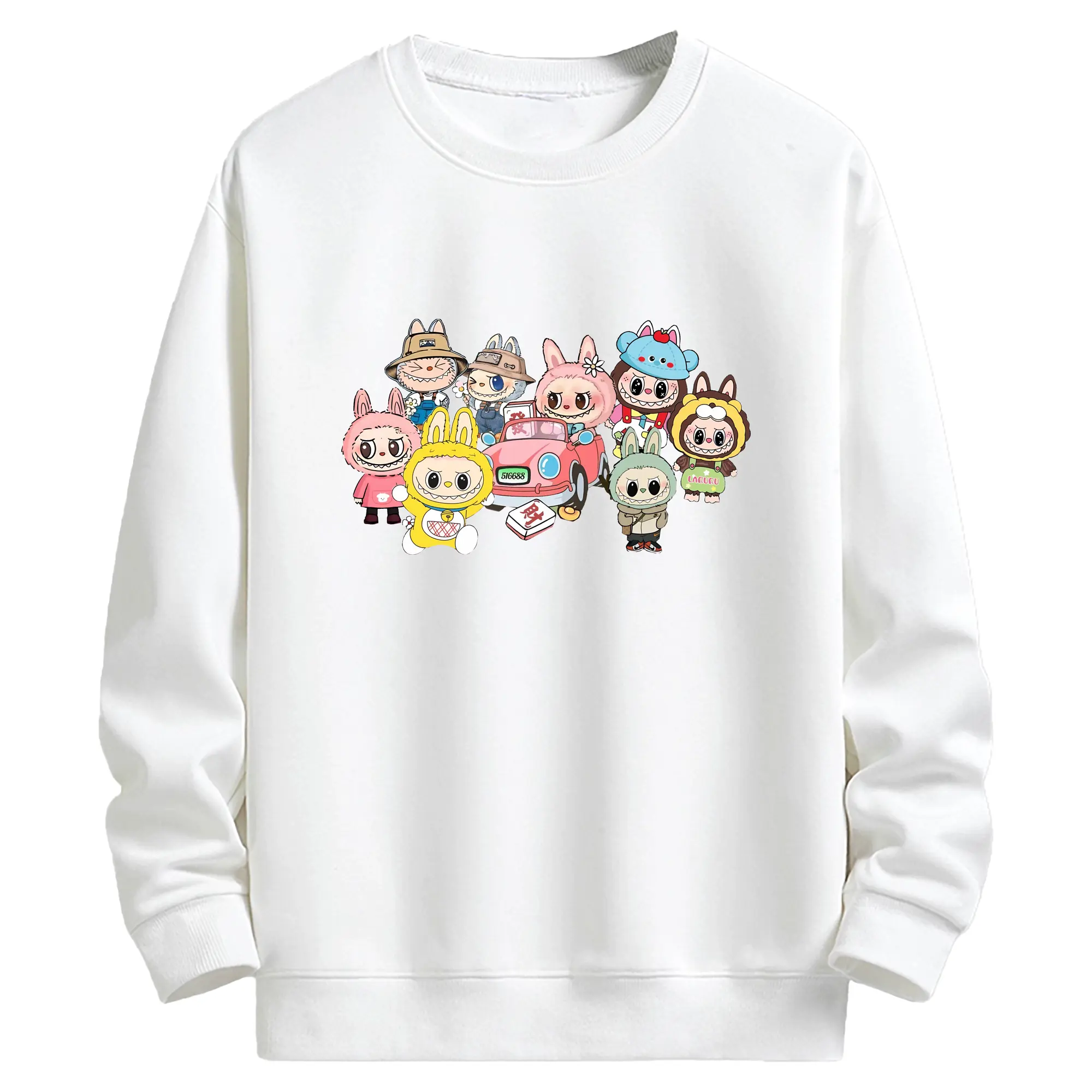 ラブブ グッズ ジモモ - キッズ クルーネックスウェットシャツ ・ フロントプリント ・ 綿80％ ポリエステル20％ ・ 快適 通学 スポーツ 日常使い お散歩用