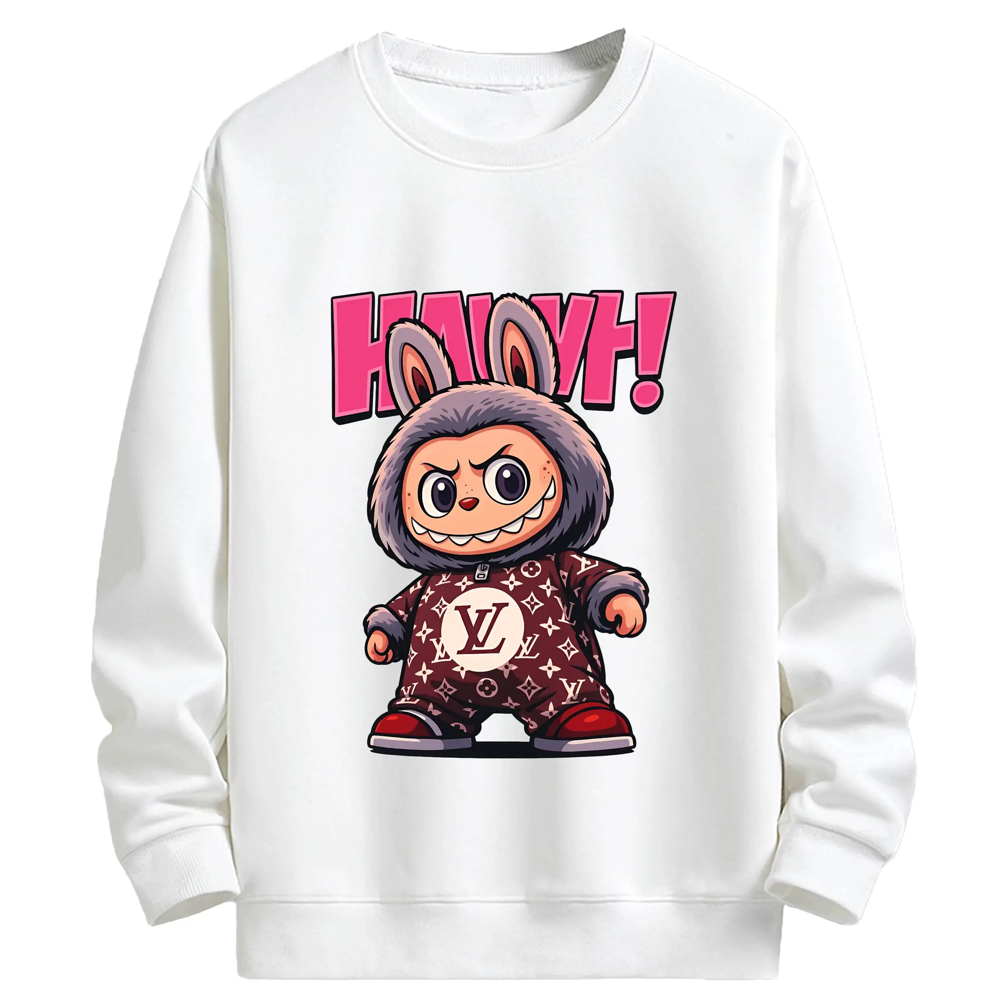 ラブブ グッズ ジモモ - キッズ クルーネックスウェットシャツ ・ フロントプリント ・ 綿80％ ポリエステル20％ ・ 快適 通学 スポーツ 日常使い お散歩用