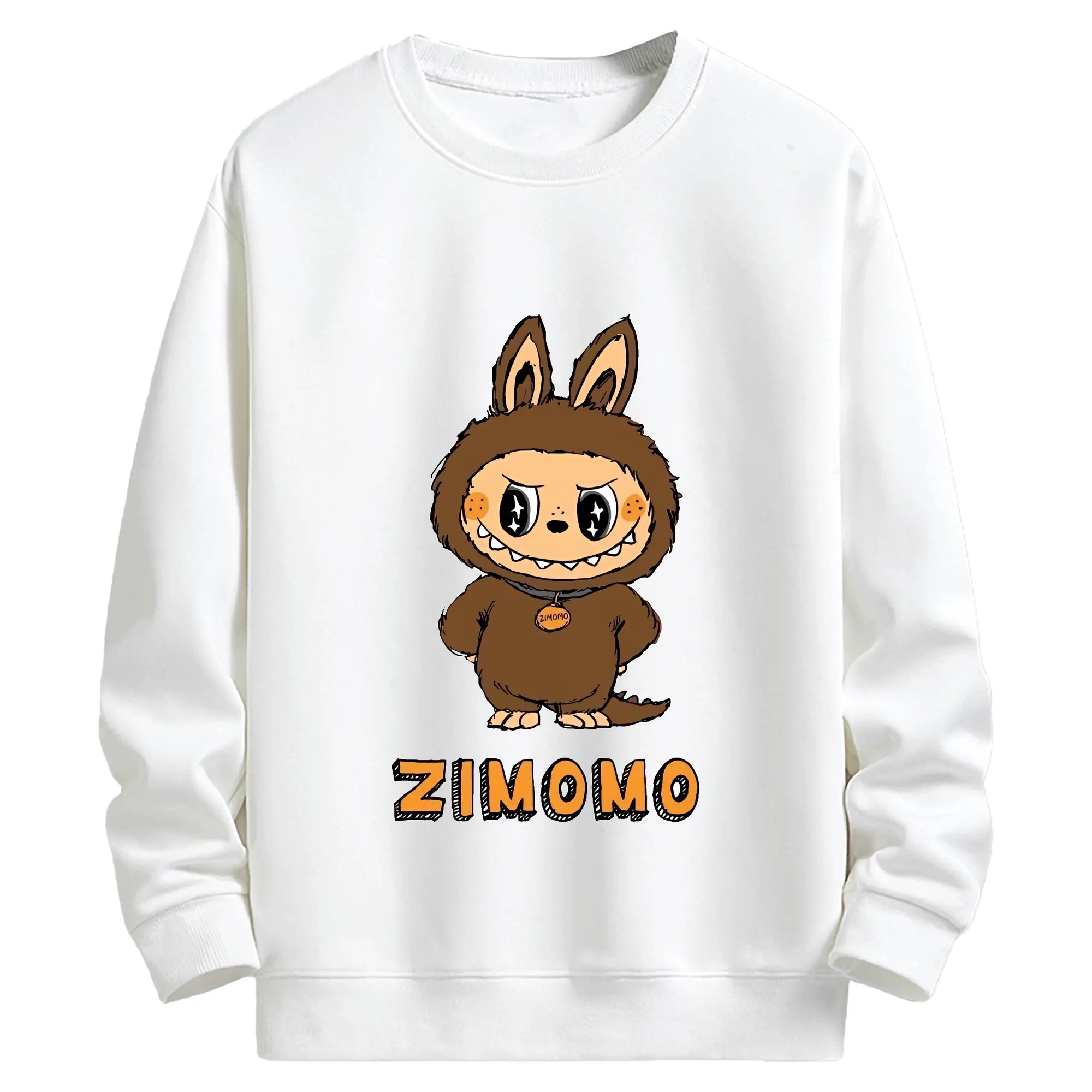 ラブブ グッズ ジモモ - キッズ クルーネックスウェットシャツ ・ フロントプリント ・ 綿80％ ポリエステル20％ ・ 快適 通学 スポーツ 日常使い お散歩用