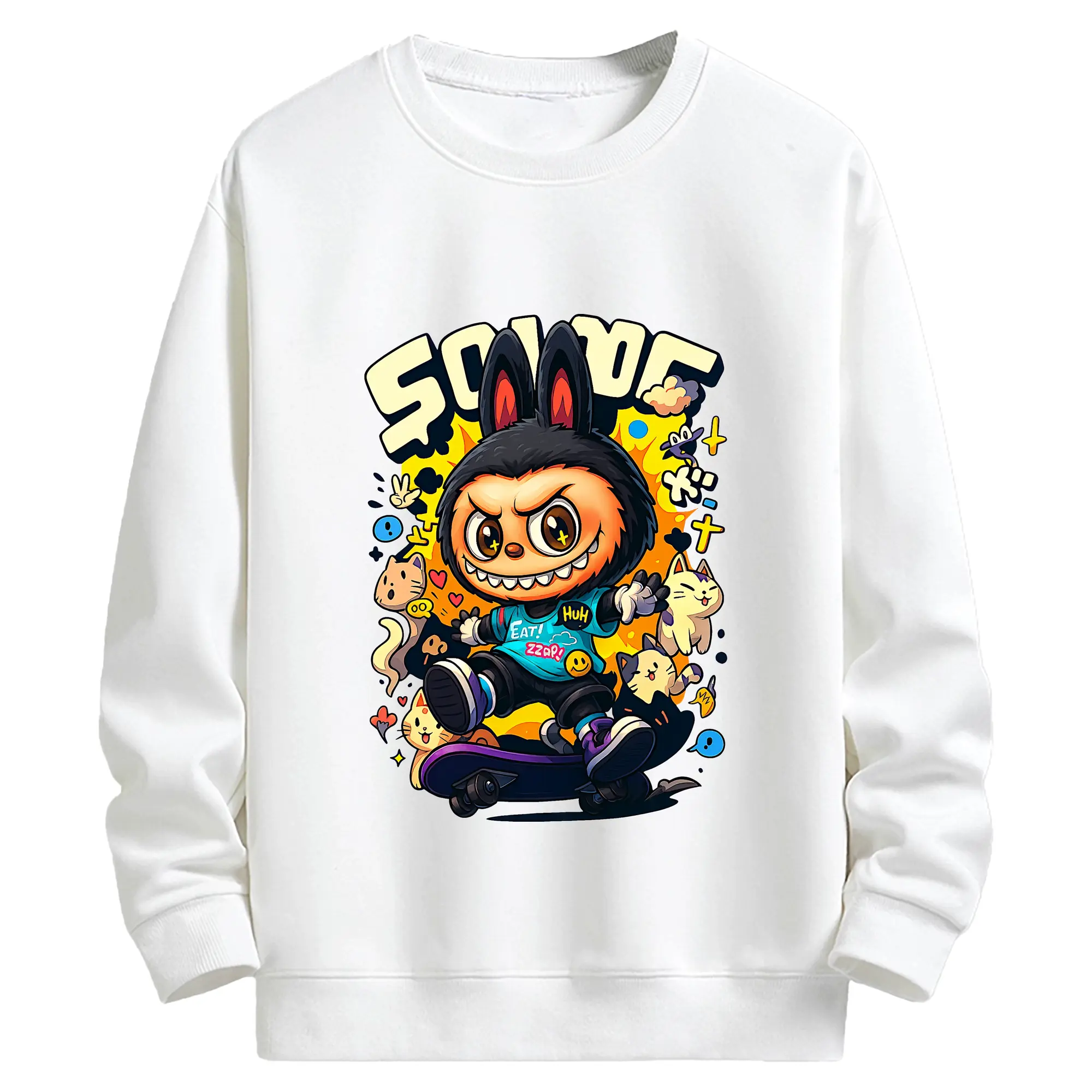 ラブブ グッズ ジモモ - キッズ クルーネックスウェットシャツ ・ フロントプリント ・ 綿80％ ポリエステル20％ ・ 快適 通学 スポーツ 日常使い お散歩用