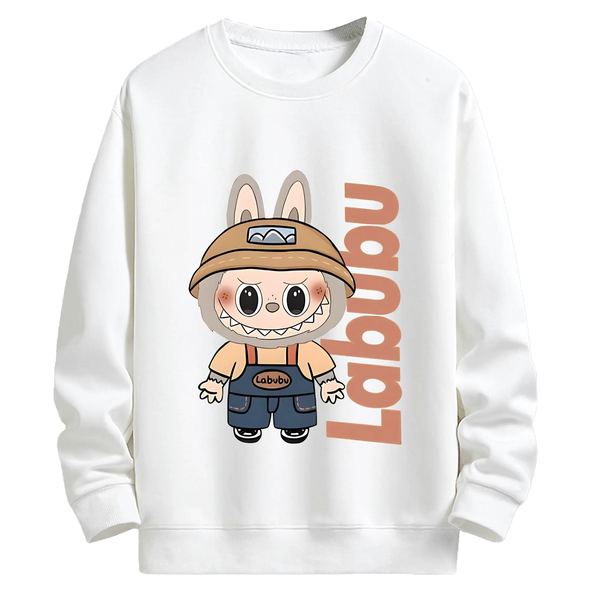 ラブブ グッズ ジモモ - キッズ クルーネックスウェットシャツ ・ フロントプリント ・ 綿80％ ポリエステル20％ ・ 快適 通学 スポーツ 日常使い お散歩用