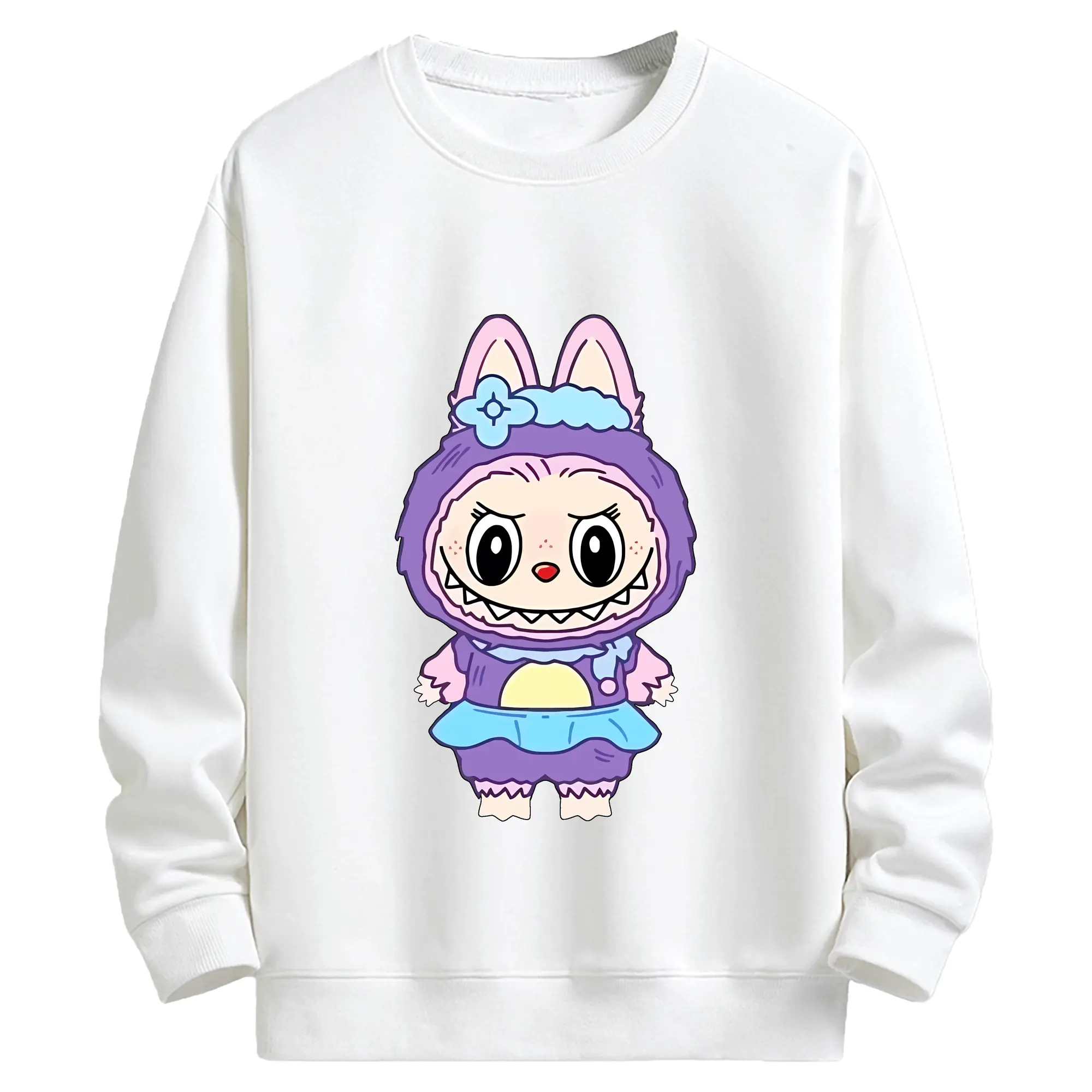 ラブブ グッズ ジモモ - キッズ クルーネックスウェットシャツ ・ フロントプリント ・ 綿80％ ポリエステル20％ ・ 快適 通学 スポーツ 日常使い お散歩用