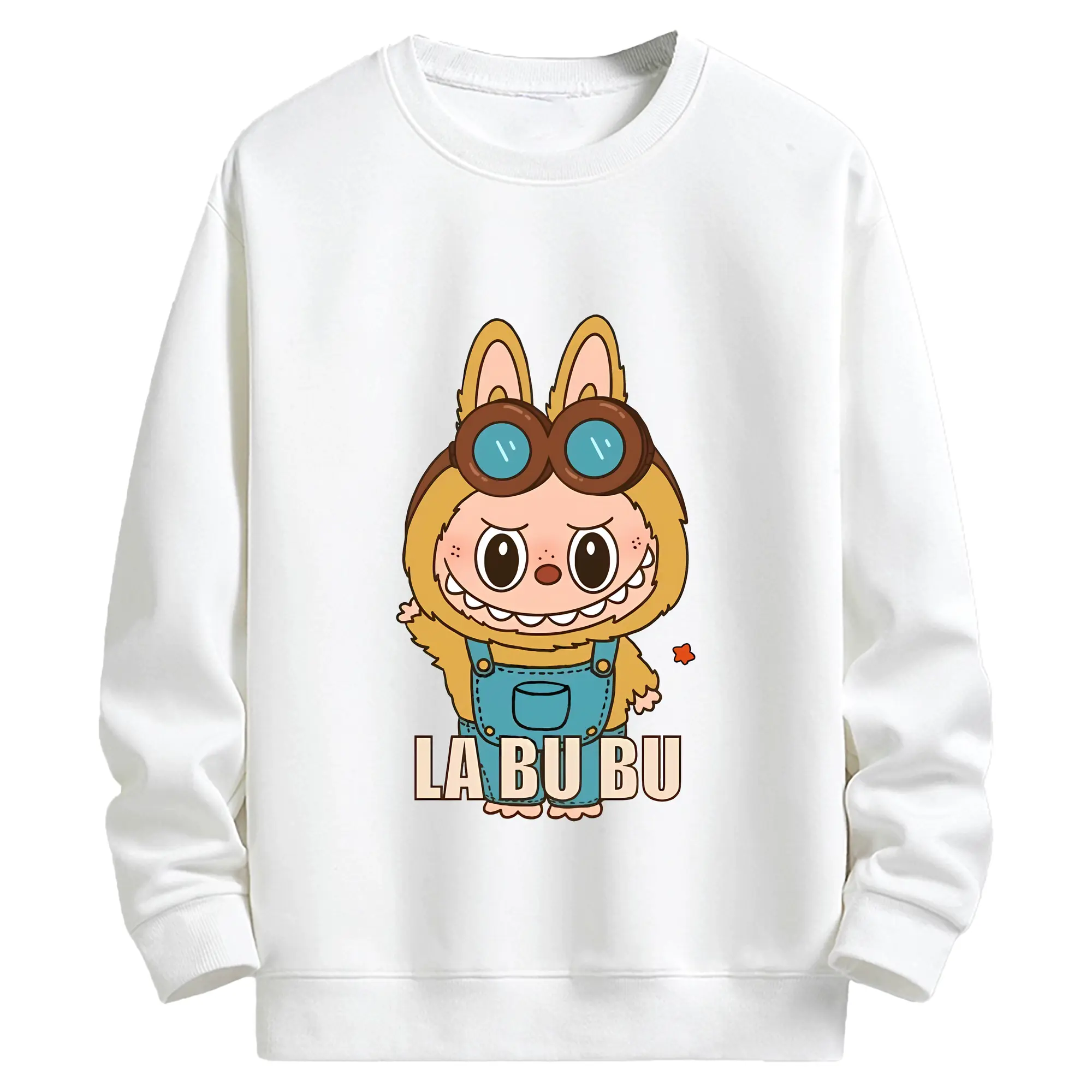 ラブブ グッズ ジモモ - キッズ クルーネックスウェットシャツ ・ フロントプリント ・ 綿80％ ポリエステル20％ ・ 快適 通学 スポーツ 日常使い お散歩用