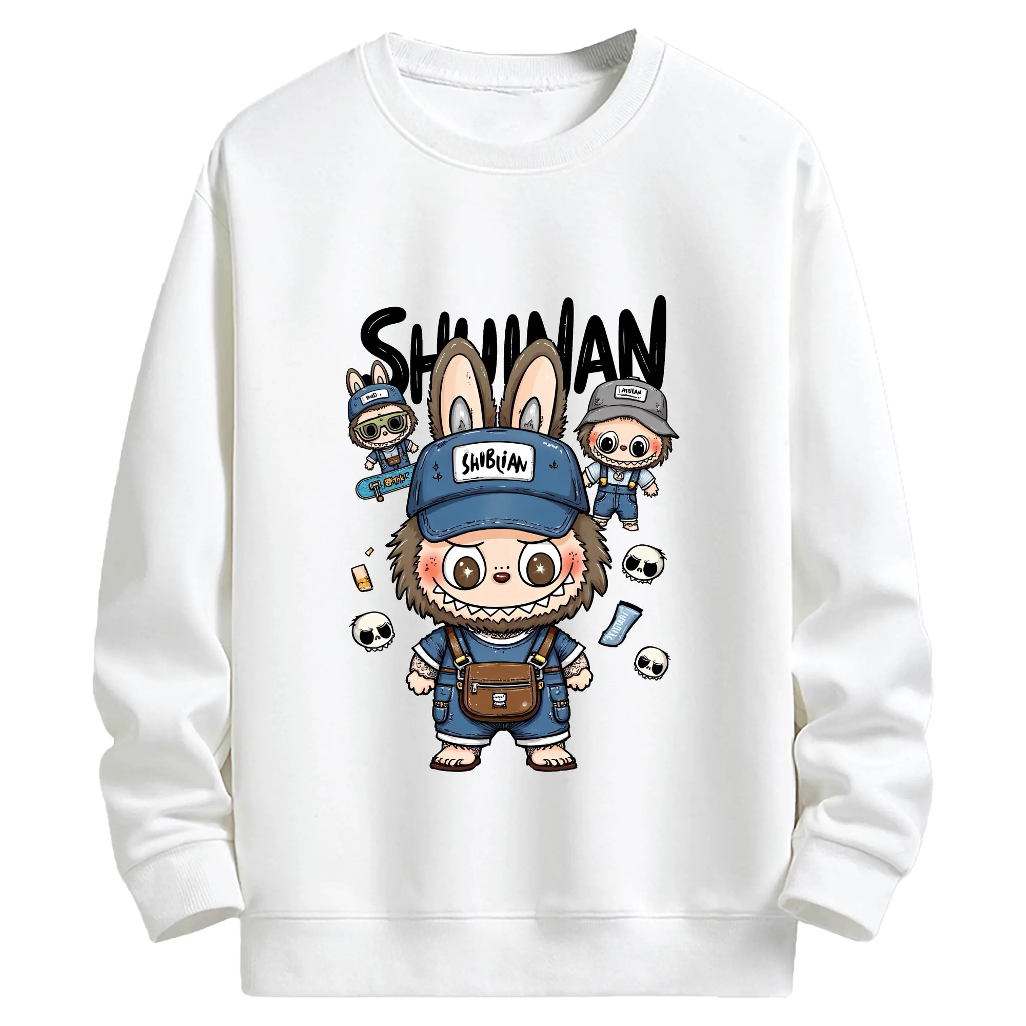 ラブブ グッズ ジモモ - キッズ クルーネックスウェットシャツ ・ フロントプリント ・ 綿80％ ポリエステル20％ ・ 快適 通学 スポーツ 日常使い お散歩用