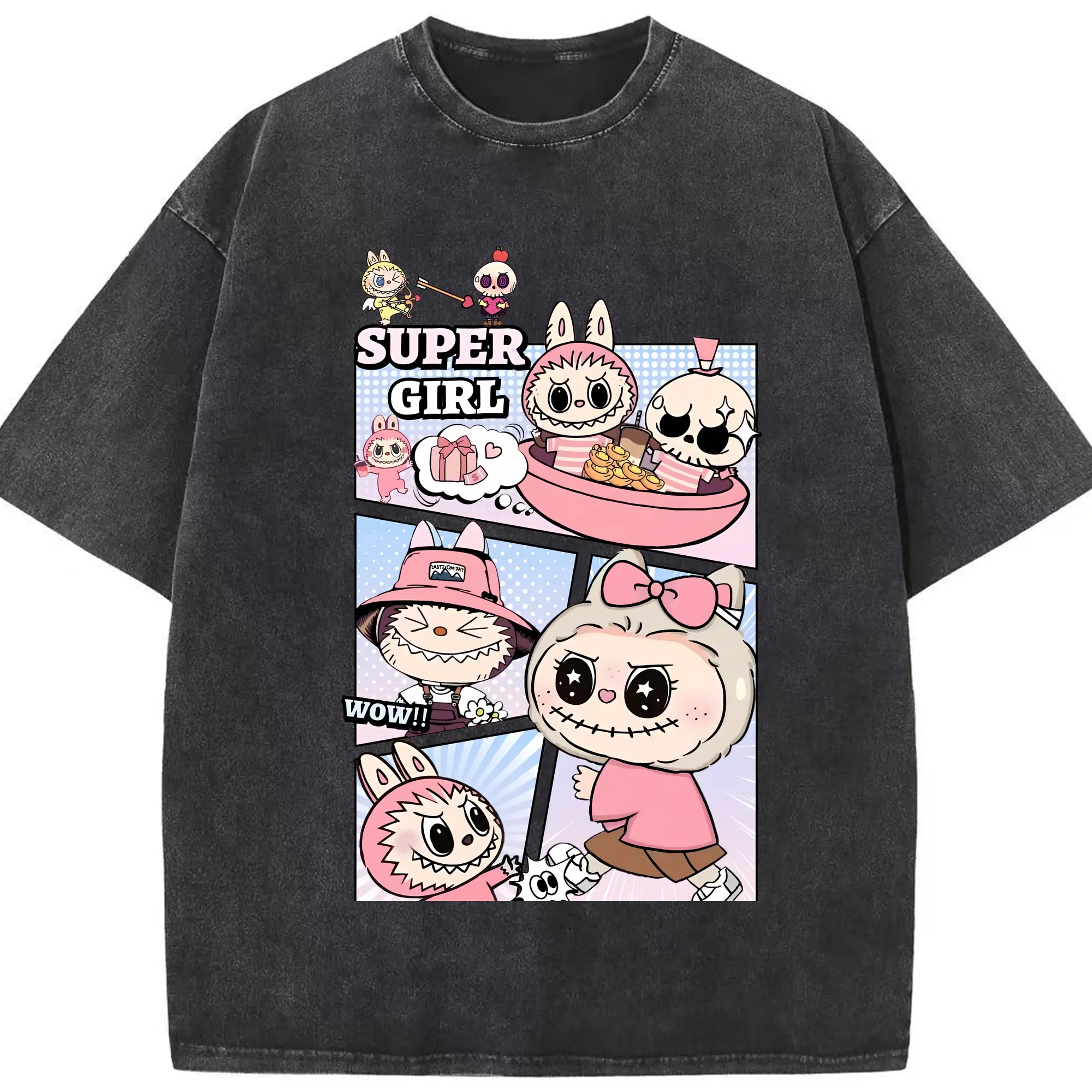 ラブブ グッズ ジモモ - 綿100％ ヴィンテージ風 半袖Tシャツ ・ フロントプリント ・ 柔らか肌触り ・ 通気性 快適 ・ スポーツ カジュアル 外出用