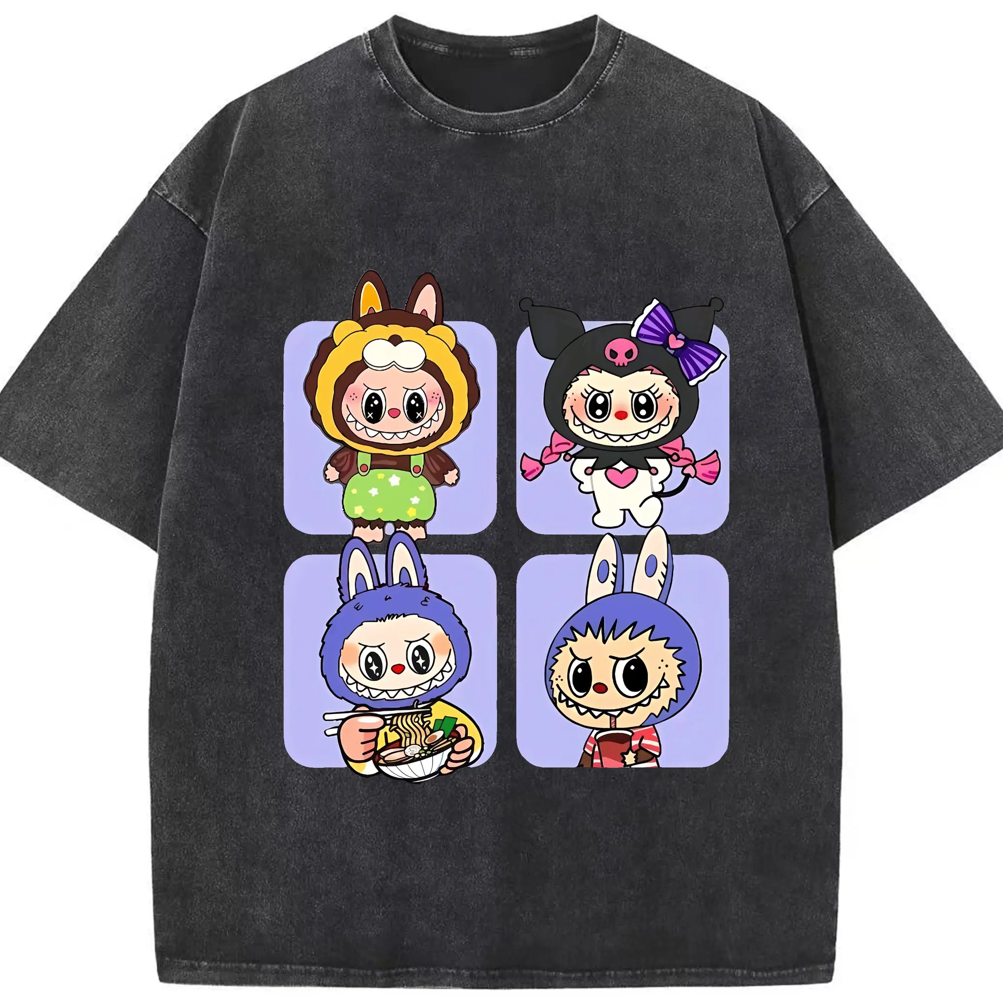 ラブブ グッズ ジモモ - 綿100％ ヴィンテージ風 半袖Tシャツ ・ フロントプリント ・ 柔らか肌触り ・ 通気性 快適 ・ スポーツ カジュアル 外出用