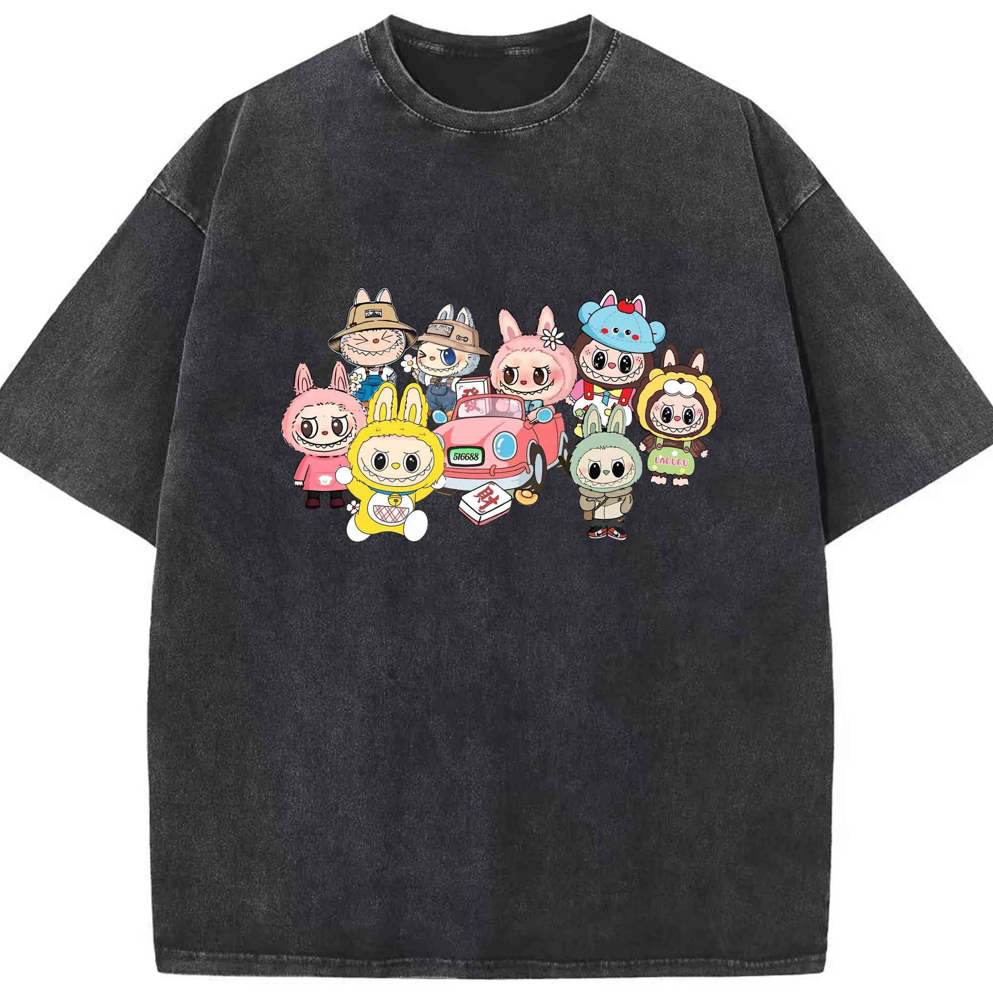 ラブブ グッズ ジモモ - 綿100％ ヴィンテージ風 半袖Tシャツ ・ フロントプリント ・ 柔らか肌触り ・ 通気性 快適 ・ スポーツ カジュアル 外出用