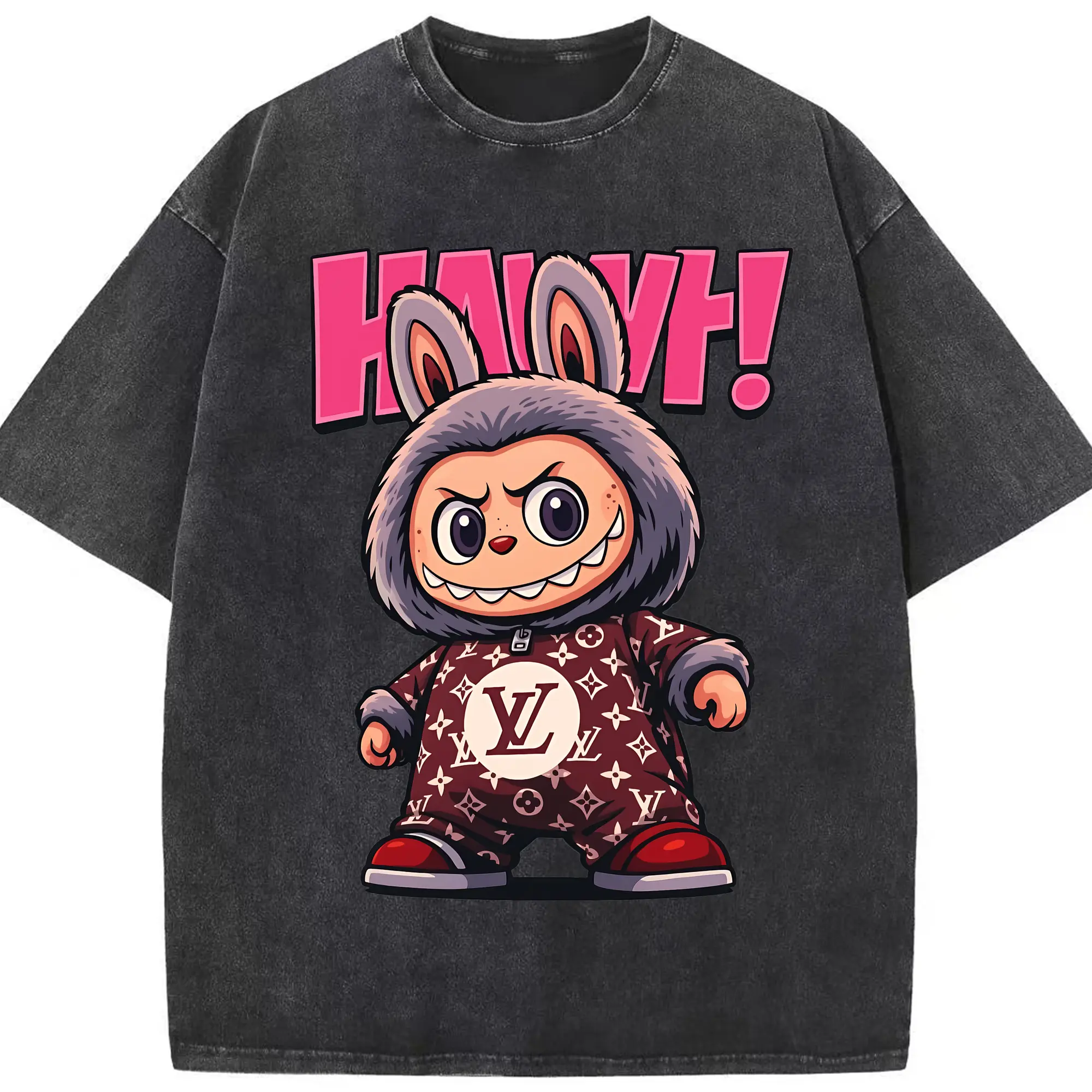 ラブブ グッズ ジモモ - 綿100％ ヴィンテージ風 半袖Tシャツ ・ フロントプリント ・ 柔らか肌触り ・ 通気性 快適 ・ スポーツ カジュアル 外出用