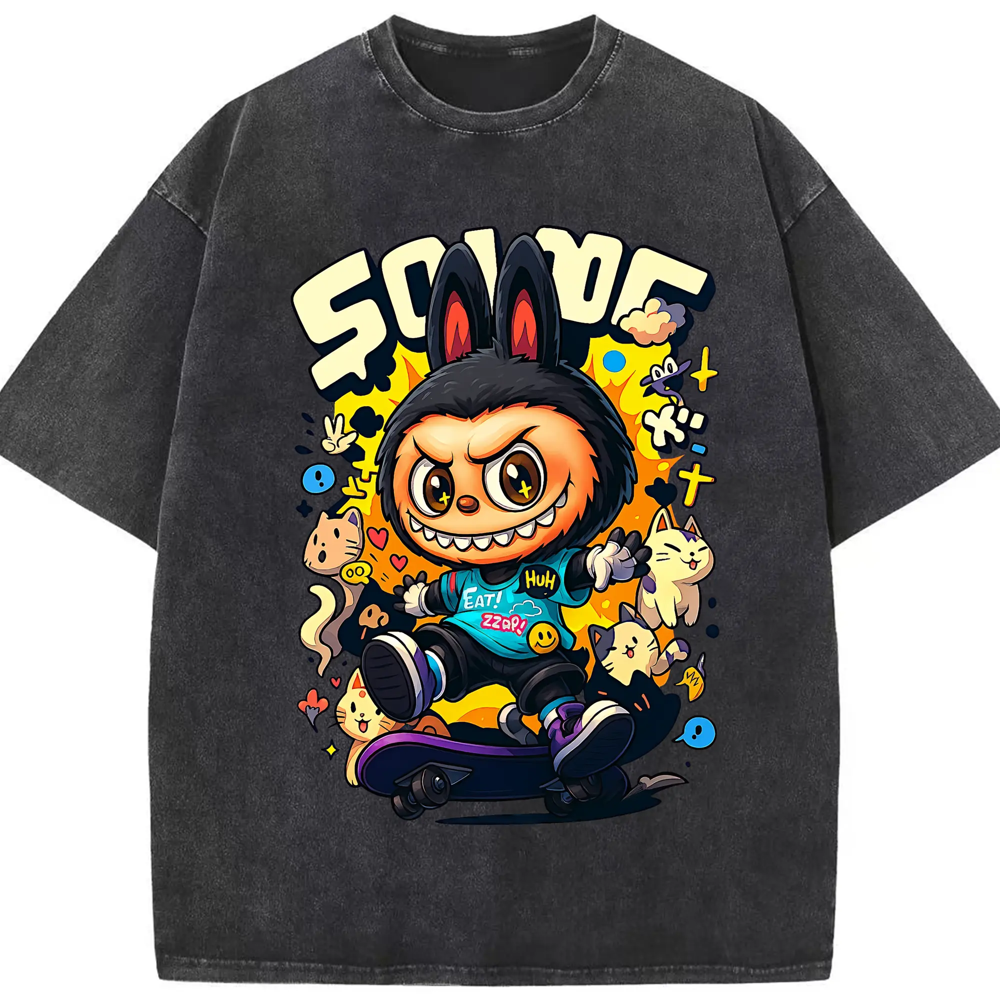 ラブブ グッズ ジモモ - 綿100％ ヴィンテージ風 半袖Tシャツ ・ フロントプリント ・ 柔らか肌触り ・ 通気性 快適 ・ スポーツ カジュアル 外出用