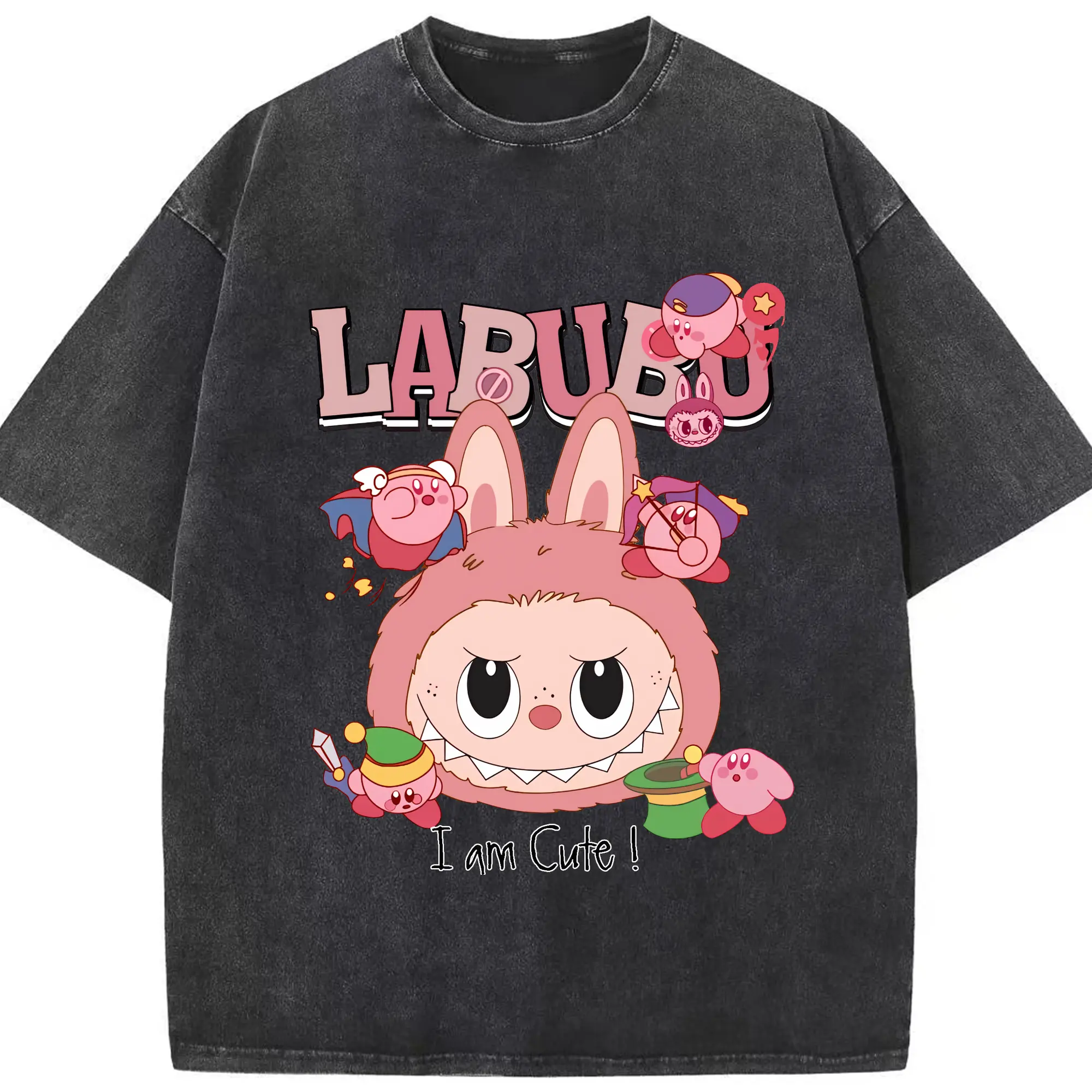 ラブブ グッズ ジモモ - 綿100％ ヴィンテージ風 半袖Tシャツ ・ フロントプリント ・ 柔らか肌触り ・ 通気性 快適 ・ スポーツ カジュアル 外出用