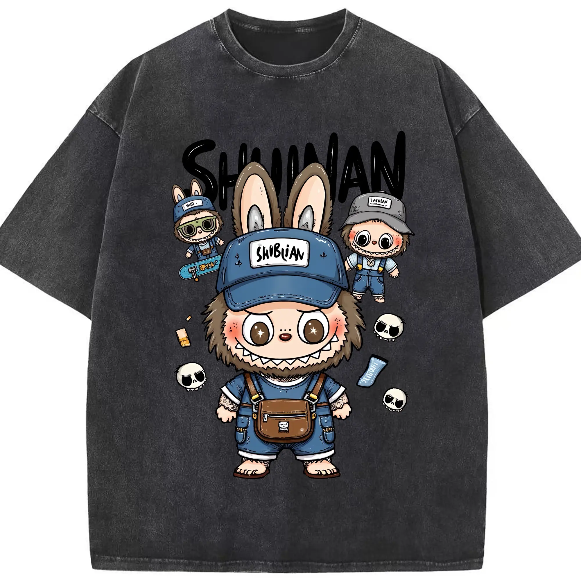 ラブブ グッズ ジモモ - 綿100％ ヴィンテージ風 半袖Tシャツ ・ フロントプリント ・ 柔らか肌触り ・ 通気性 快適 ・ スポーツ カジュアル 外出用