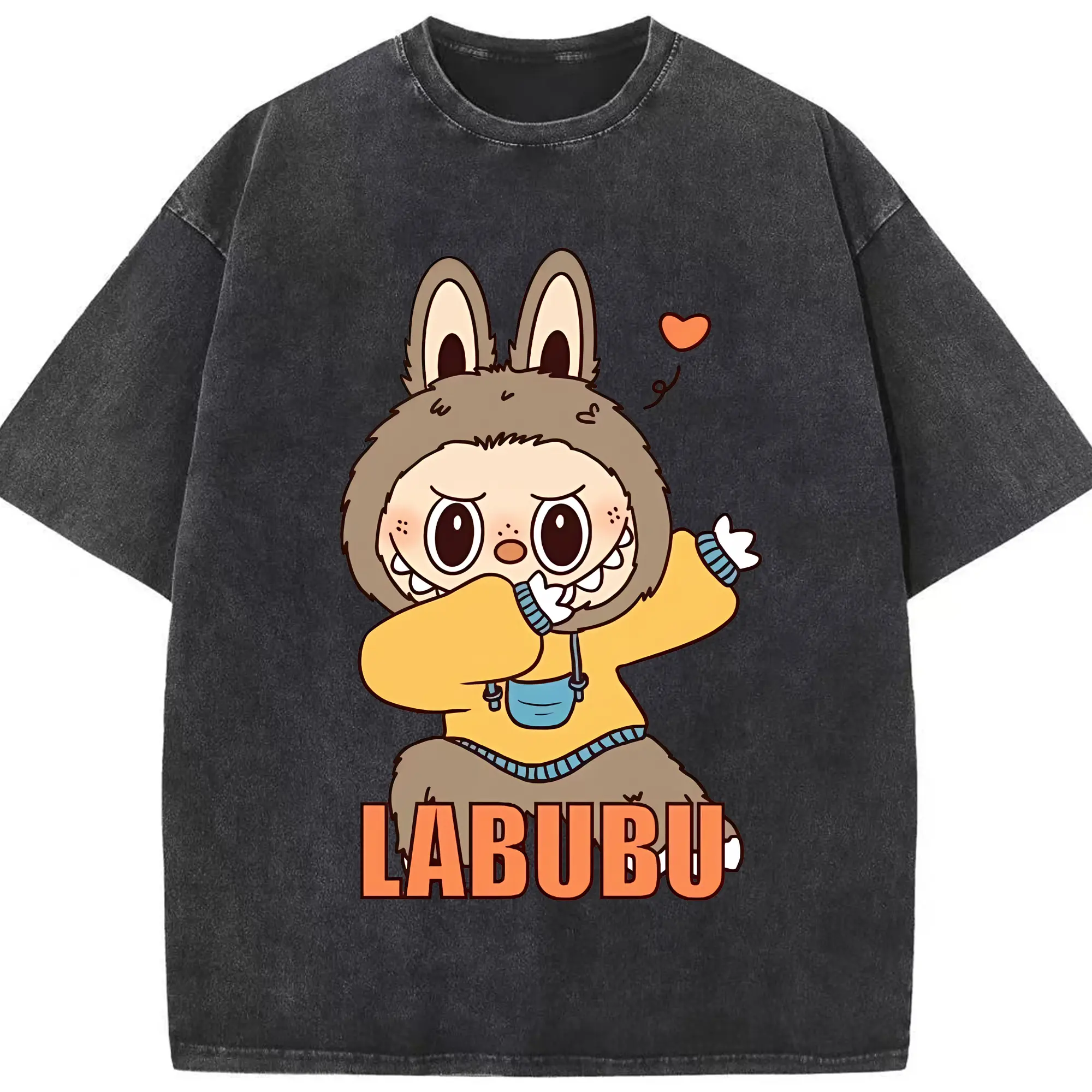 ラブブ グッズ ジモモ - 綿100％ ヴィンテージ風 半袖Tシャツ ・ フロントプリント ・ 柔らか肌触り ・ 通気性 快適 ・ スポーツ カジュアル 外出用