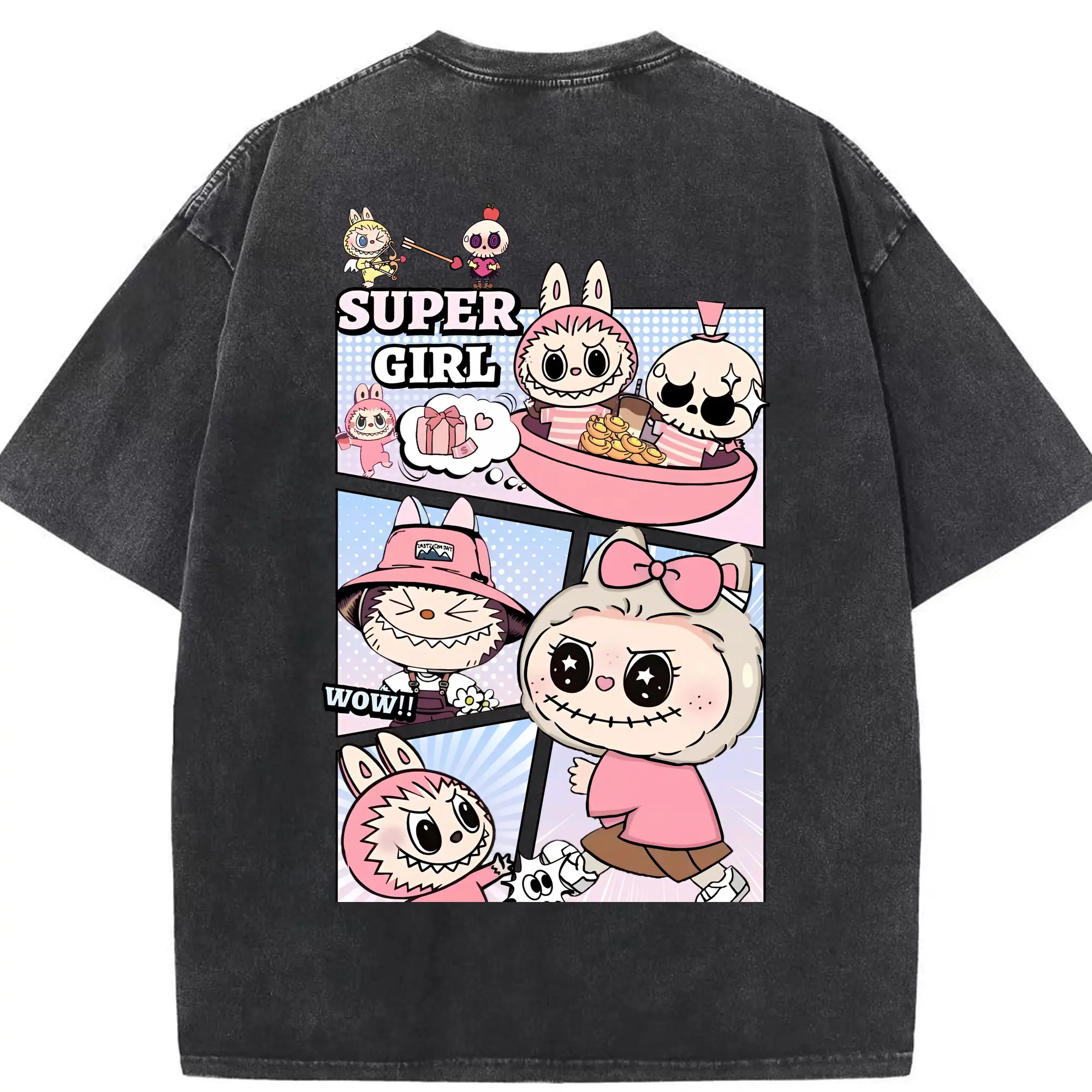 ラブブ グッズ ジモモ - 綿100％ ヴィンテージ風 半袖Tシャツ ・ 背面プリント ・ 柔らか肌触り ・ 通気性 快適 ・ スポーツ カジュアル 外出用