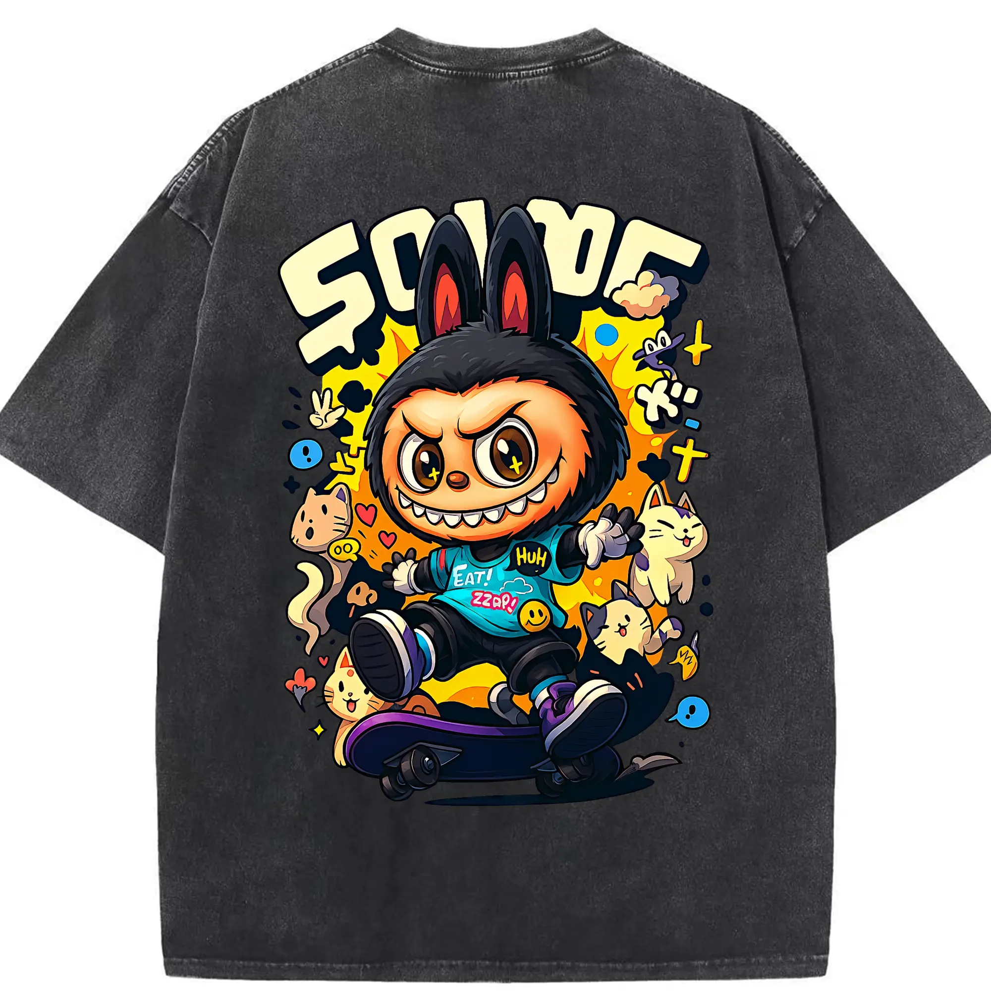 ラブブ グッズ ジモモ - 綿100％ ヴィンテージ風 半袖Tシャツ ・ 背面プリント ・ 柔らか肌触り ・ 通気性 快適 ・ スポーツ カジュアル 外出用