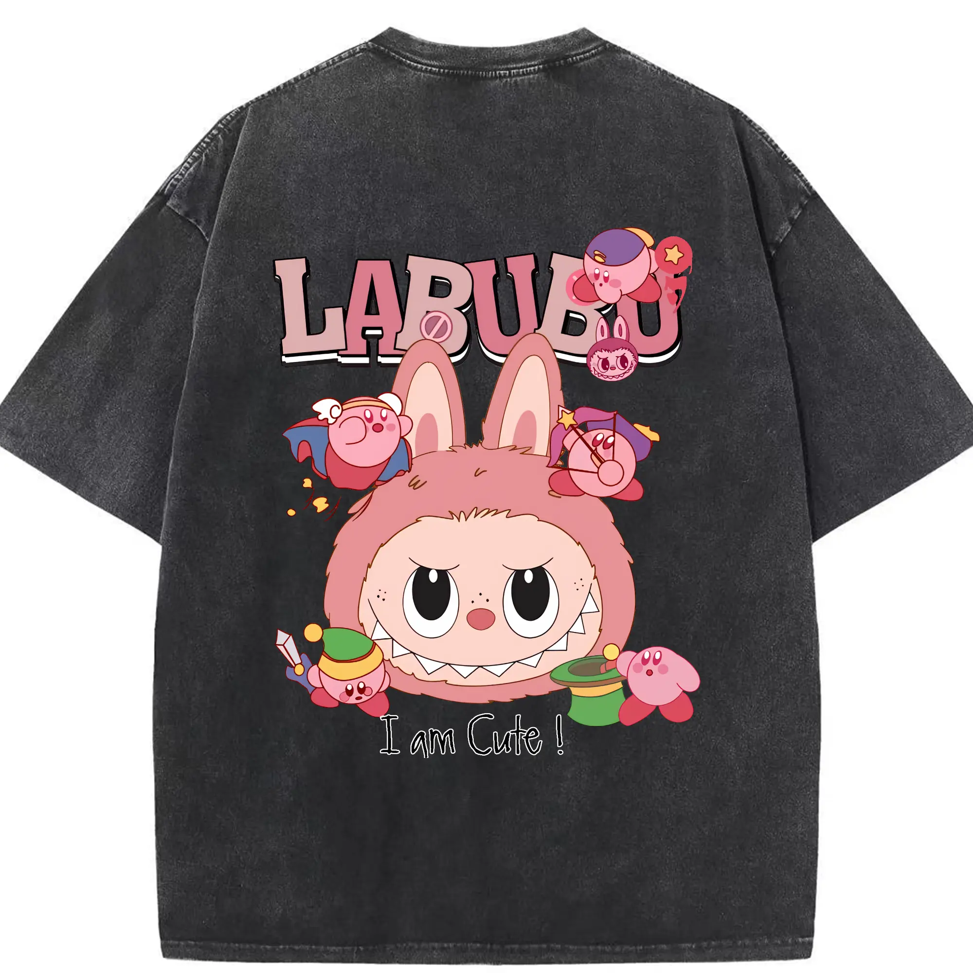 ラブブ グッズ ジモモ - 綿100％ ヴィンテージ風 半袖Tシャツ ・ 背面プリント ・ 柔らか肌触り ・ 通気性 快適 ・ スポーツ カジュアル 外出用