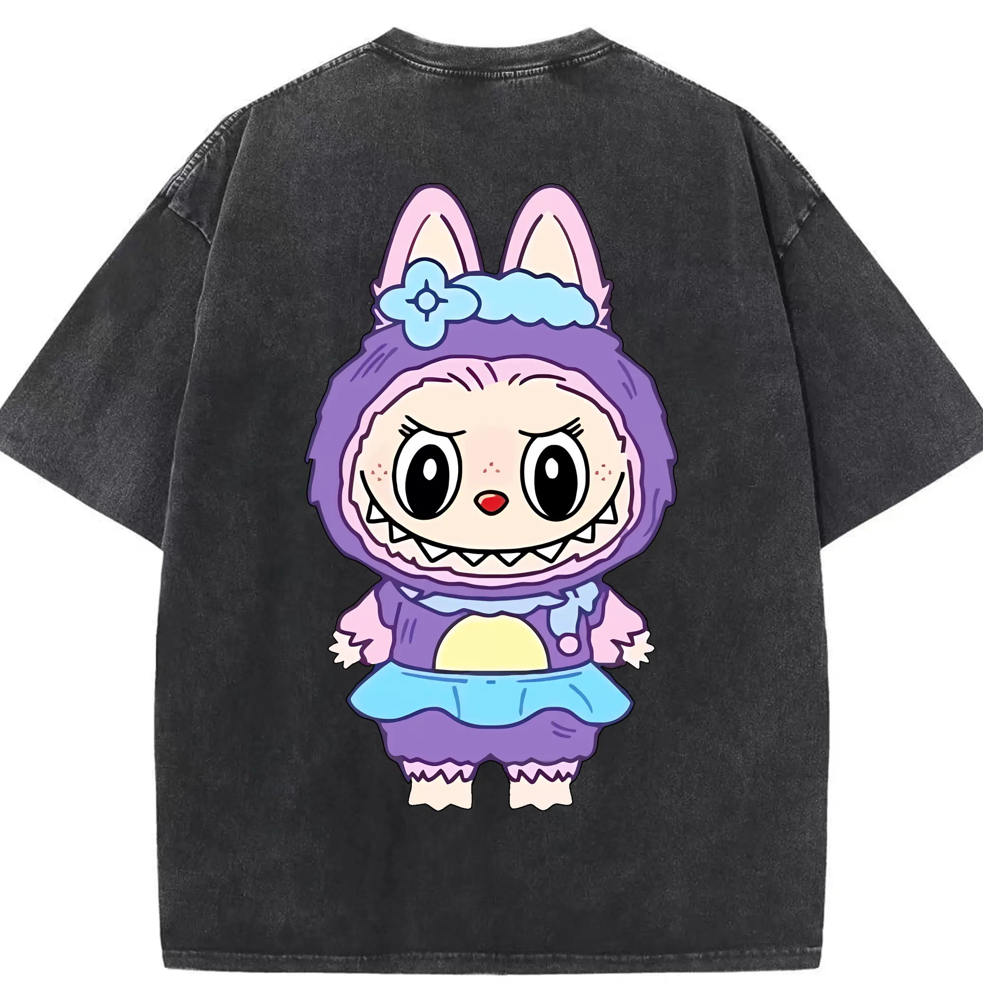 ラブブ グッズ ジモモ - 綿100％ ヴィンテージ風 半袖Tシャツ ・ 背面プリント ・ 柔らか肌触り ・ 通気性 快適 ・ スポーツ カジュアル 外出用