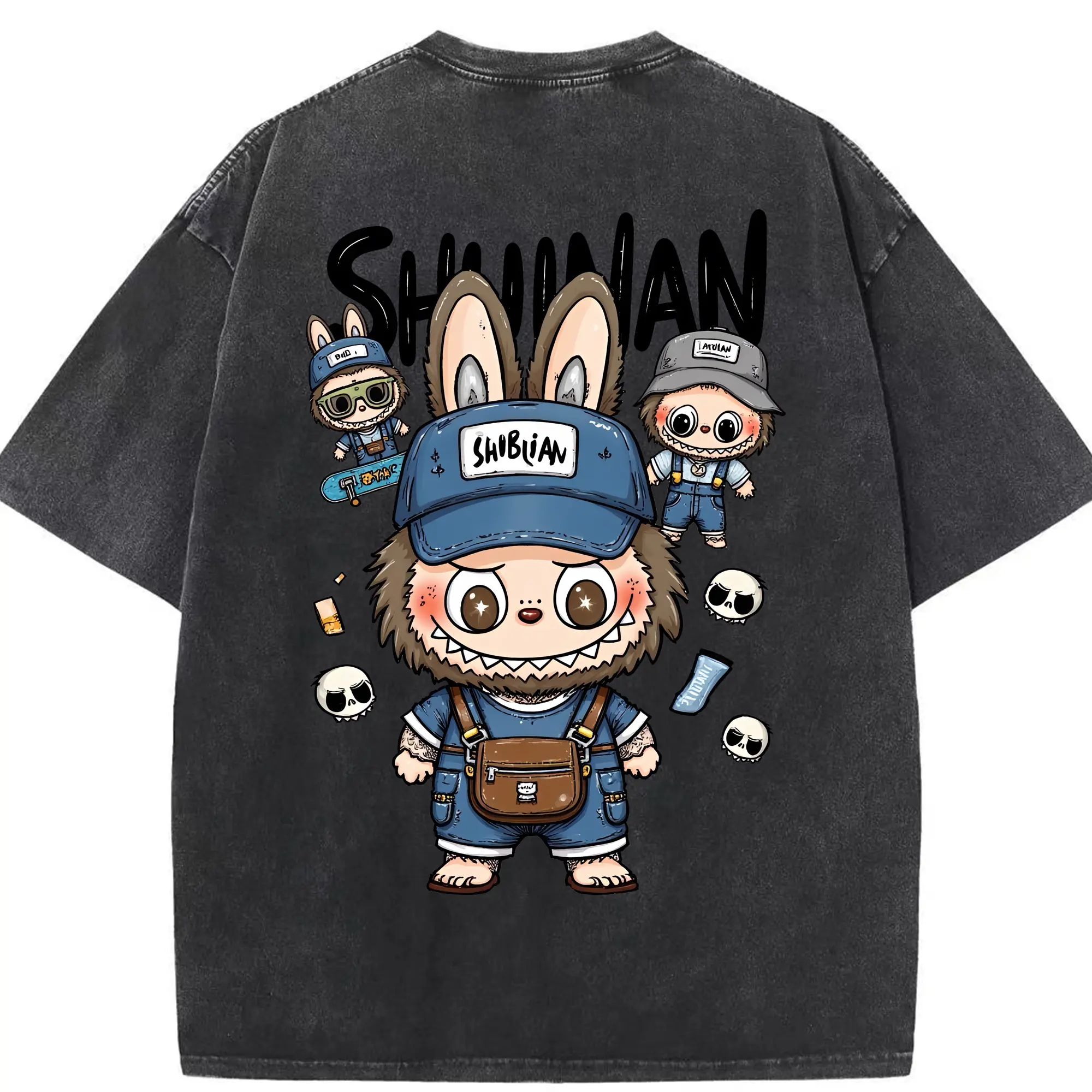 ラブブ グッズ ジモモ - 綿100％ ヴィンテージ風 半袖Tシャツ ・ 背面プリント ・ 柔らか肌触り ・ 通気性 快適 ・ スポーツ カジュアル 外出用