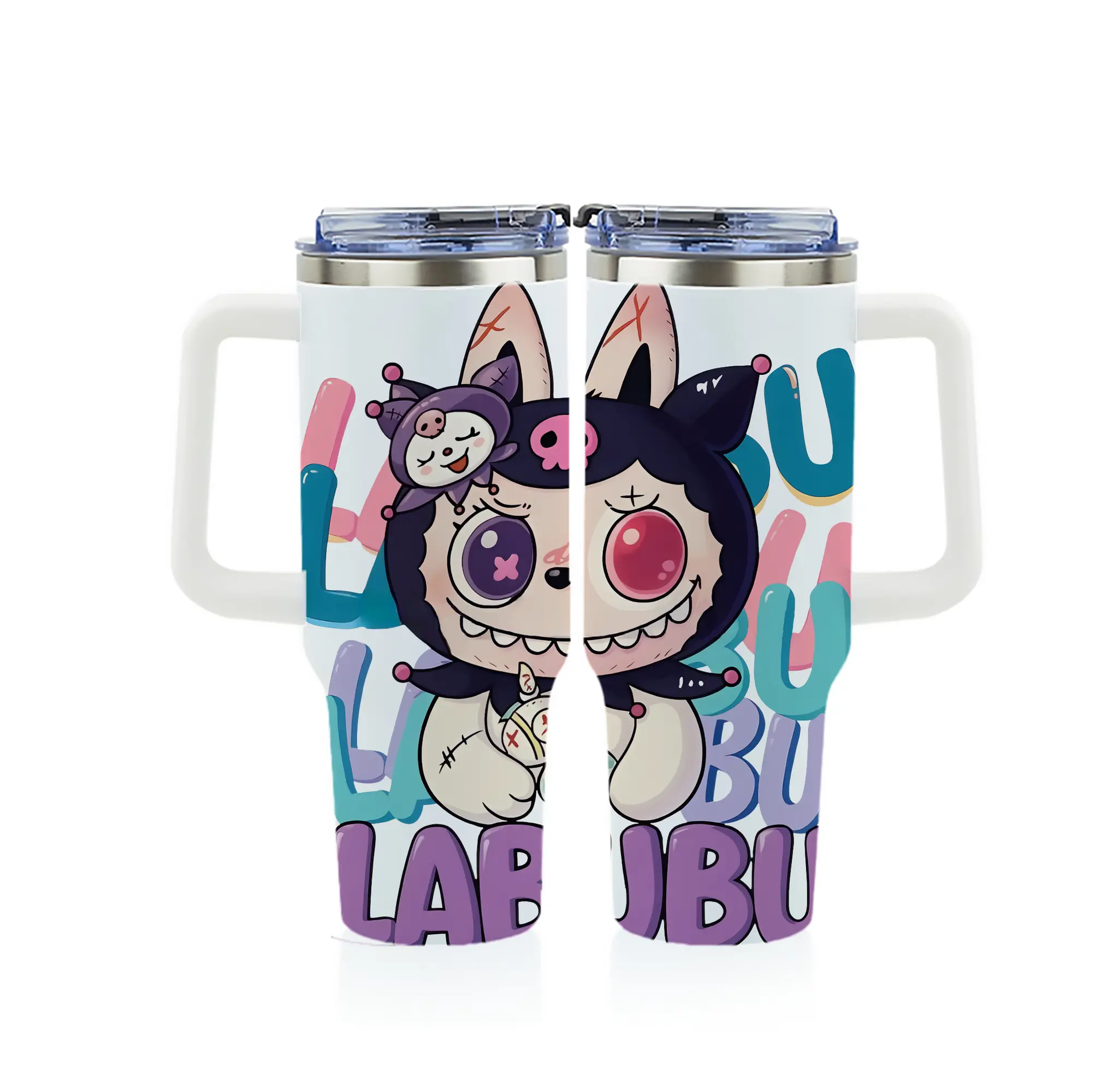 ラブブ グッズ ラブブ - 1200mL フルプリント車用タンブラー ・ 304ステンレス 内側 ・ 201ステンレス 外側 ・ 保温 保冷 ・ 通勤 ドライブ アウトドア用