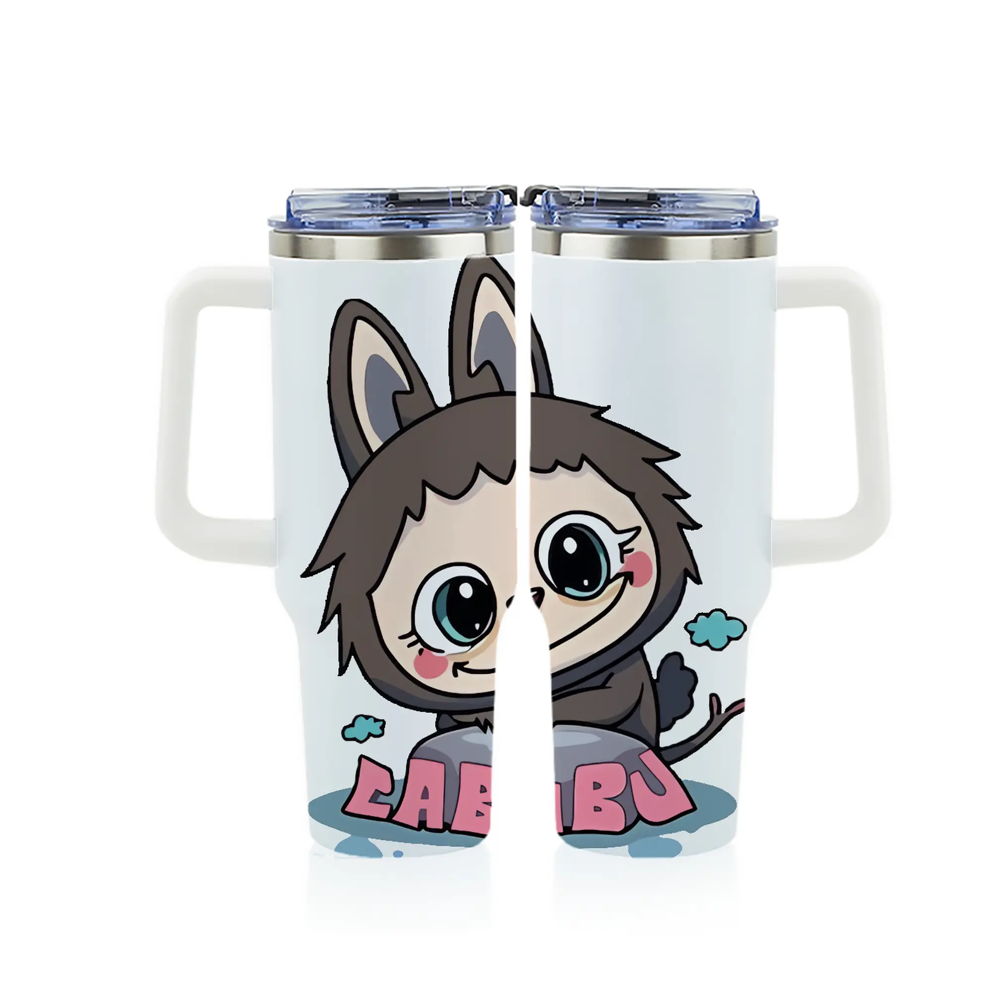 ラブブ グッズ ラブブ - 1200mL フルプリント車用タンブラー ・ 304ステンレス 内側 ・ 201ステンレス 外側 ・ 保温 保冷 ・ 通勤 ドライブ アウトドア用