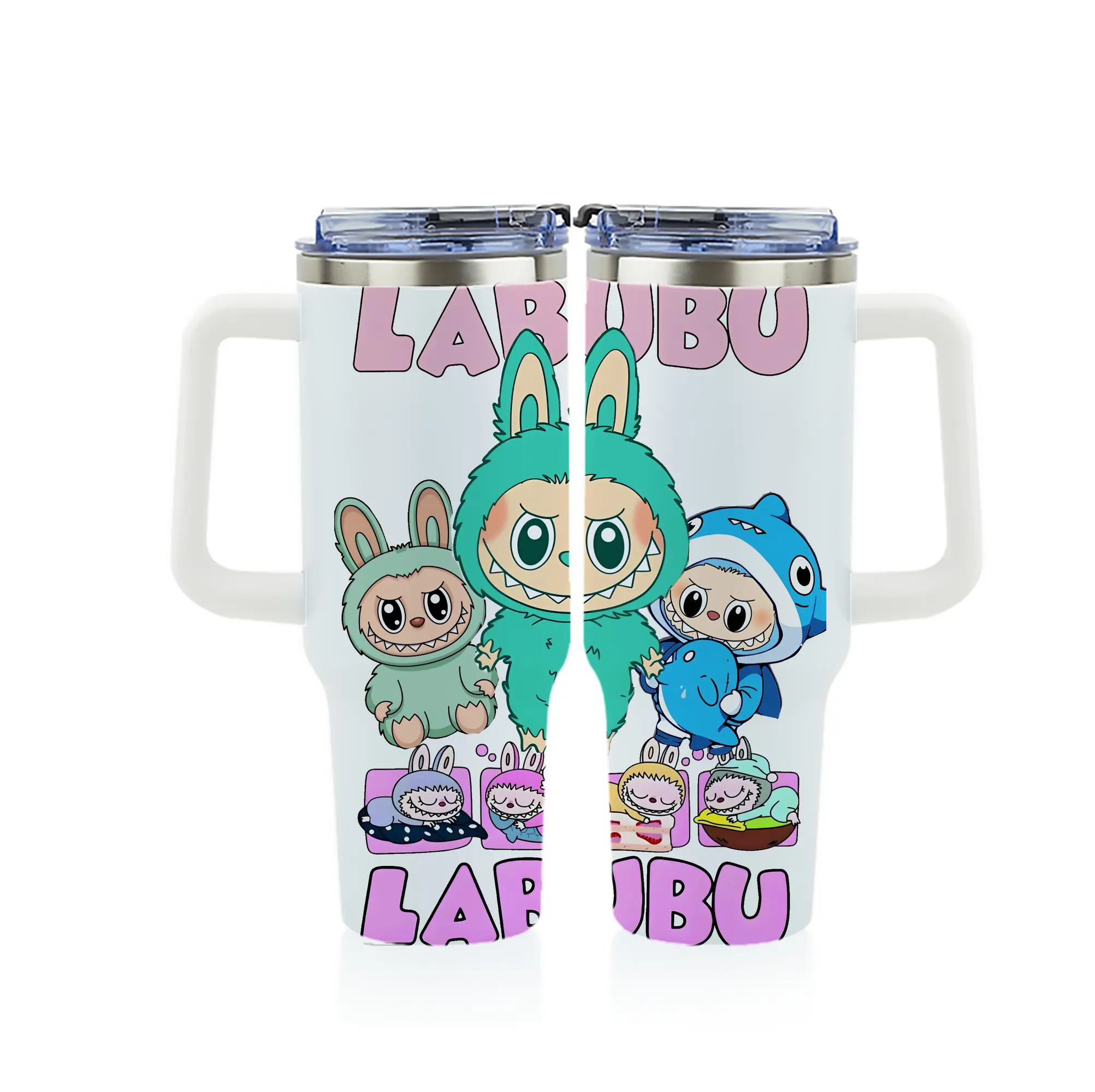 ラブブ グッズ ラブブ - 1200mL フルプリント車用タンブラー ・ 304ステンレス 内側 ・ 201ステンレス 外側 ・ 保温 保冷 ・ 通勤 ドライブ アウトドア用