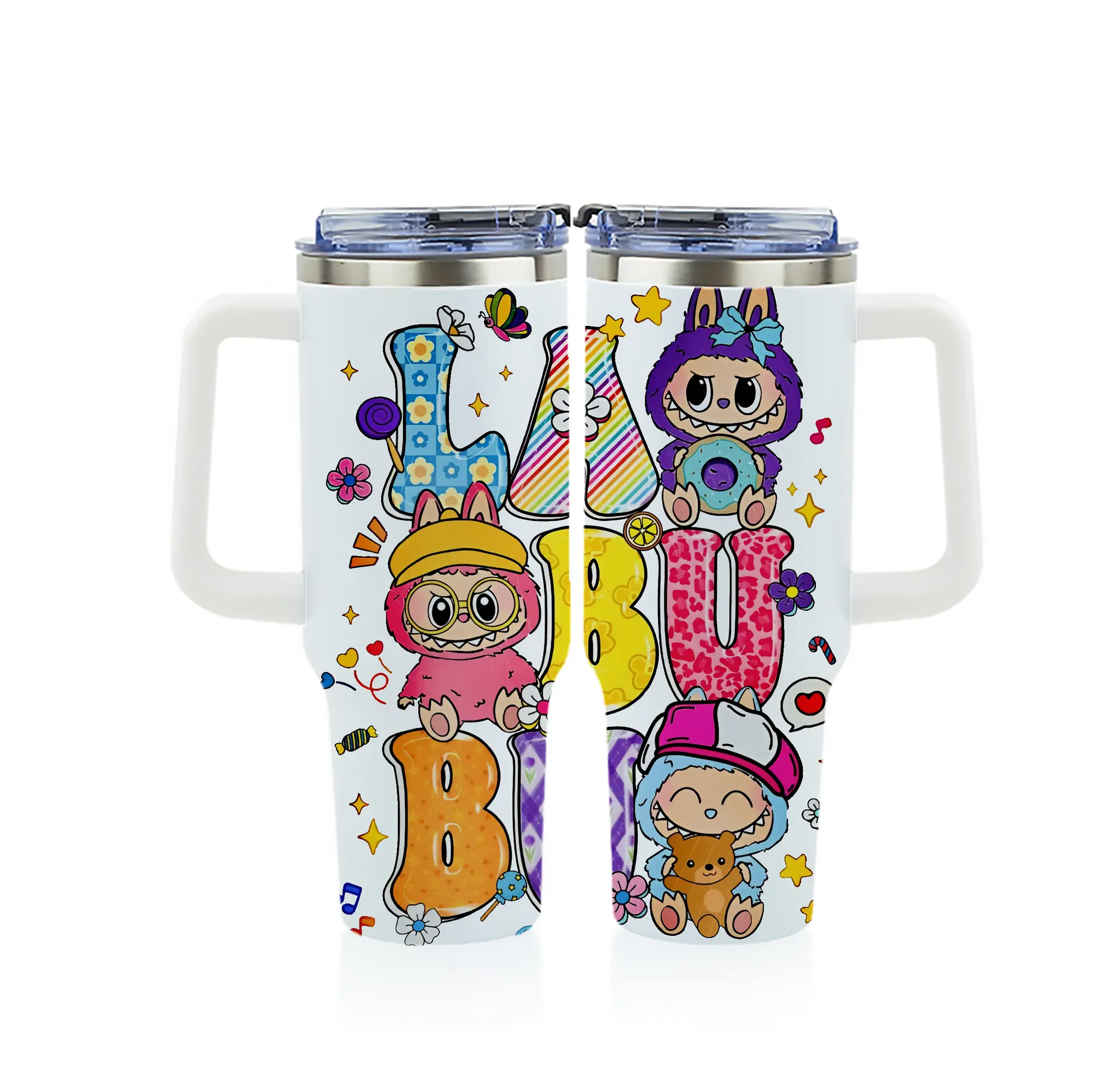 ラブブ グッズ ラブブ - 1200mL フルプリント車用タンブラー ・ 304ステンレス 内側 ・ 201ステンレス 外側 ・ 保温 保冷 ・ 通勤 ドライブ アウトドア用