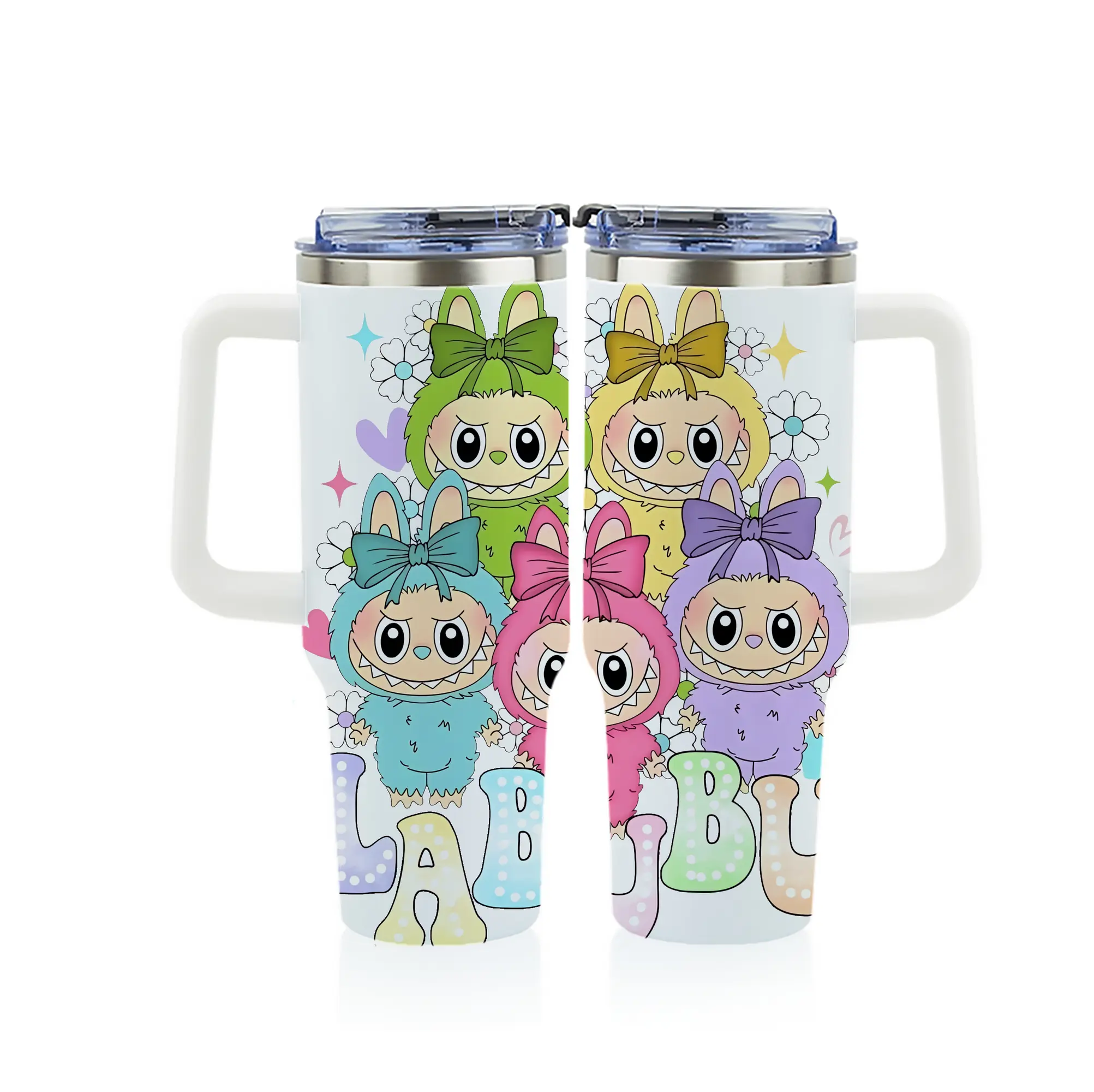 ラブブ グッズ ラブブ - 1200mL フルプリント車用タンブラー ・ 304ステンレス 内側 ・ 201ステンレス 外側 ・ 保温 保冷 ・ 通勤 ドライブ アウトドア用