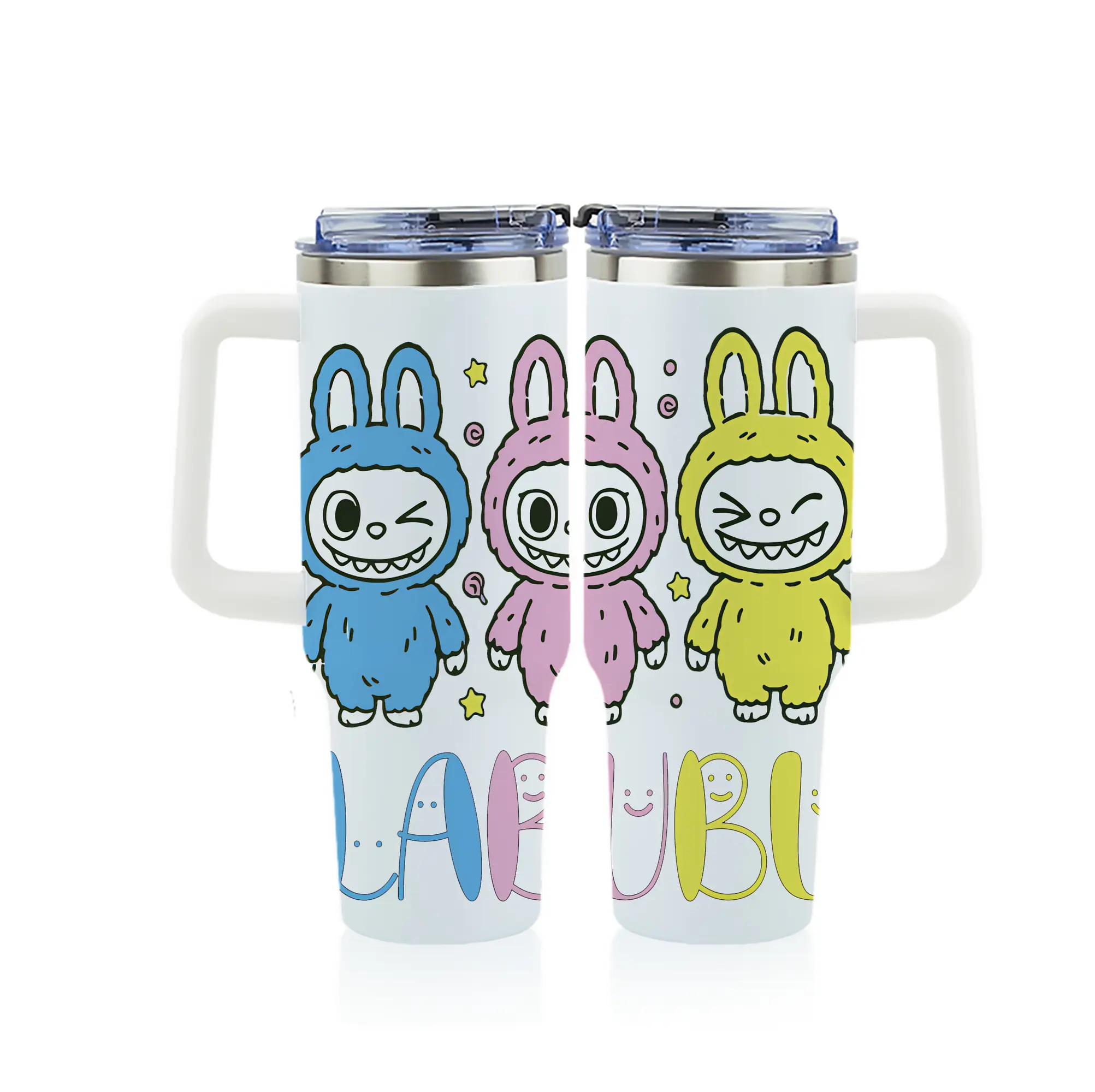 ラブブ グッズ ラブブ - 1200mL フルプリント車用タンブラー ・ 304ステンレス 内側 ・ 201ステンレス 外側 ・ 保温 保冷 ・ 通勤 ドライブ アウトドア用