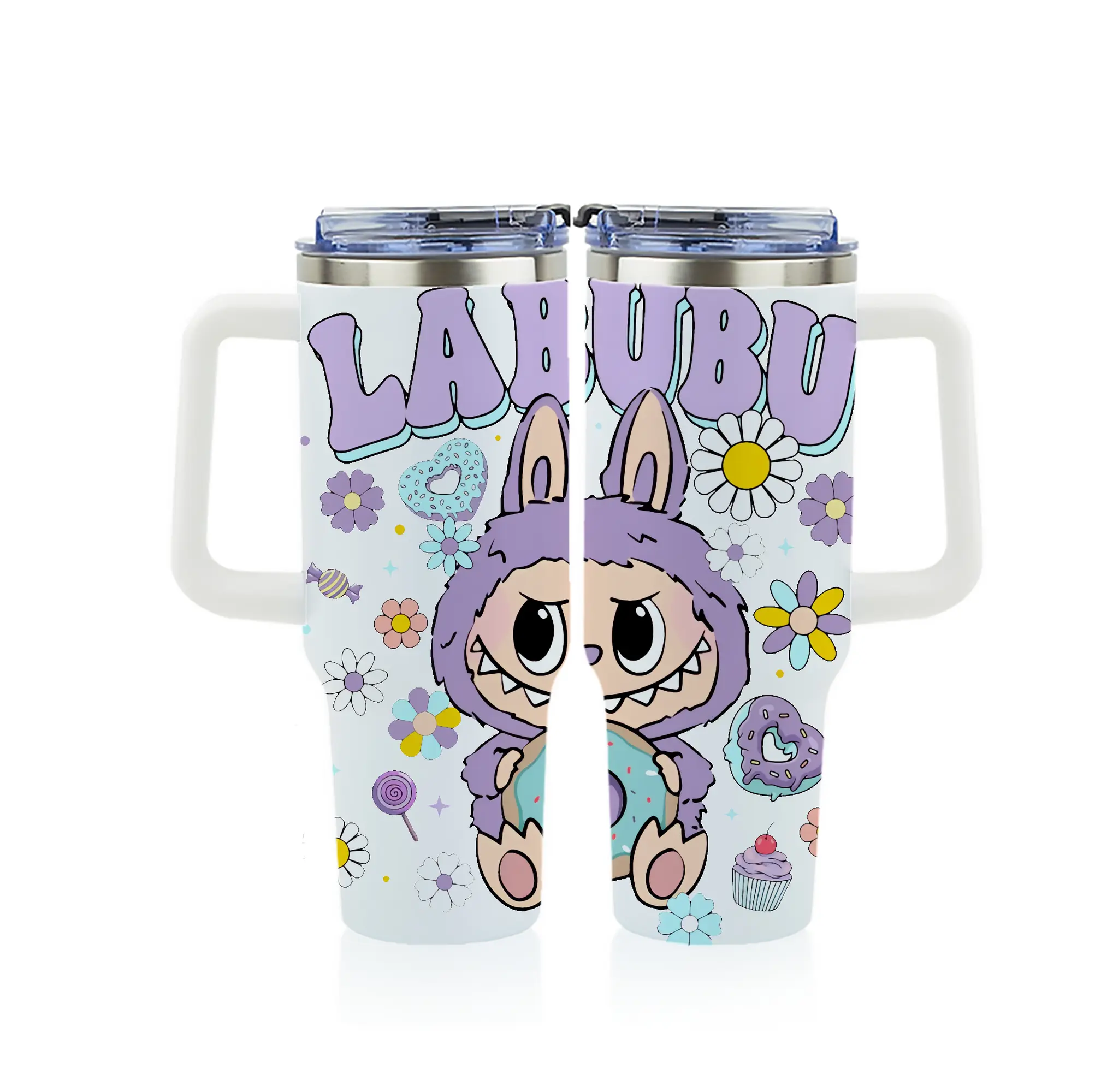 ラブブ グッズ ラブブ - 1200mL フルプリント車用タンブラー ・ 304ステンレス 内側 ・ 201ステンレス 外側 ・ 保温 保冷 ・ 通勤 ドライブ アウトドア用