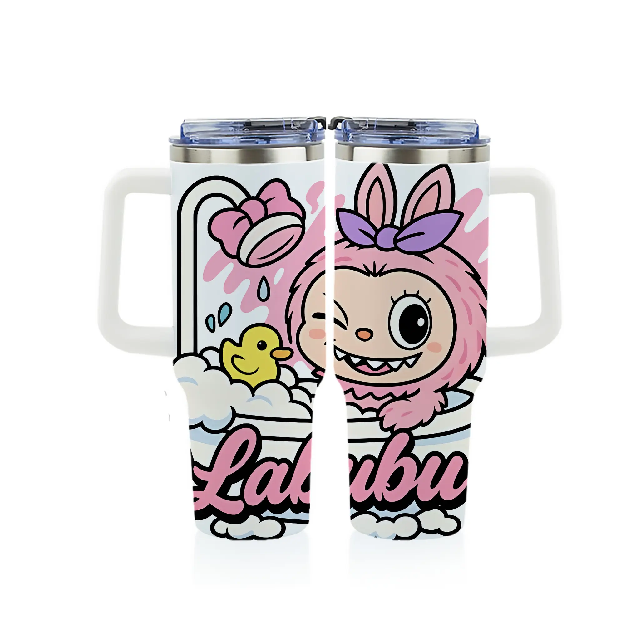 ラブブ グッズ ラブブ - 1200mL フルプリント車用タンブラー ・ 304ステンレス 内側 ・ 201ステンレス 外側 ・ 保温 保冷 ・ 通勤 ドライブ アウトドア用