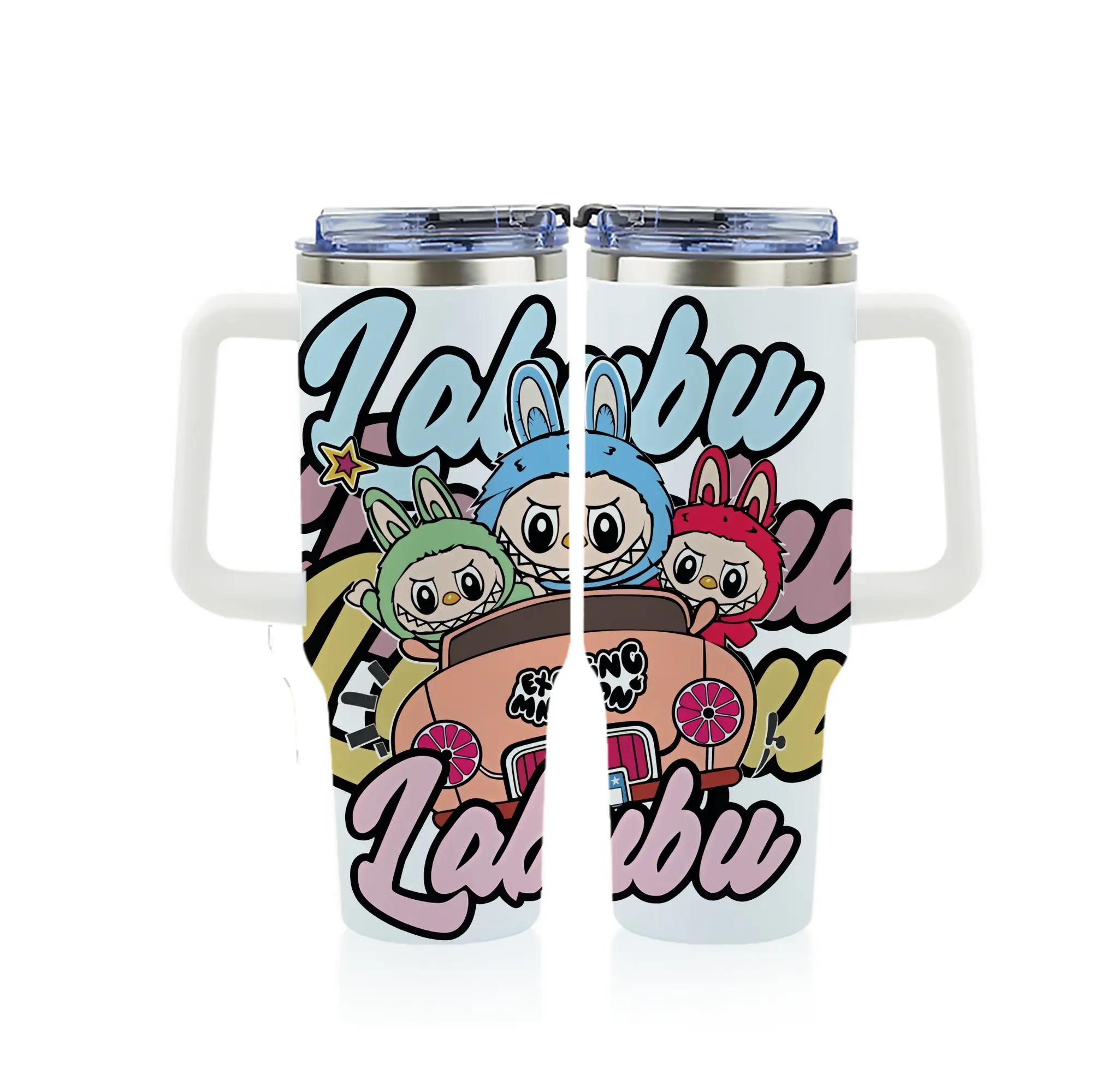 ラブブ グッズ ラブブ - 1200mL フルプリント車用タンブラー ・ 304ステンレス 内側 ・ 201ステンレス 外側 ・ 保温 保冷 ・ 通勤 ドライブ アウトドア用