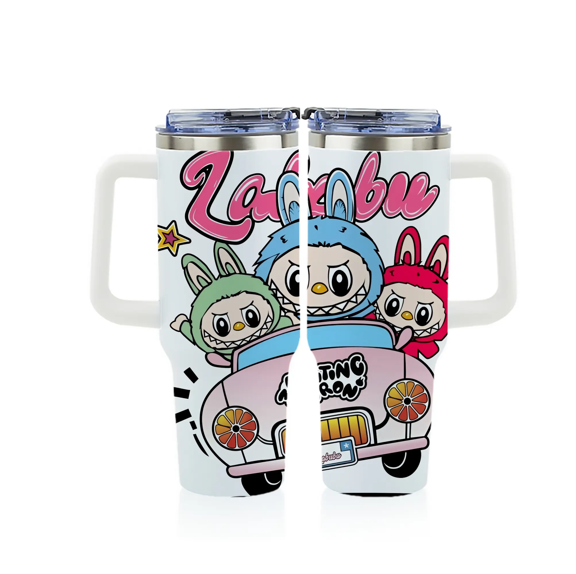 ラブブ グッズ ラブブ - 1200mL フルプリント車用タンブラー ・ 304ステンレス 内側 ・ 201ステンレス 外側 ・ 保温 保冷 ・ 通勤 ドライブ アウトドア用