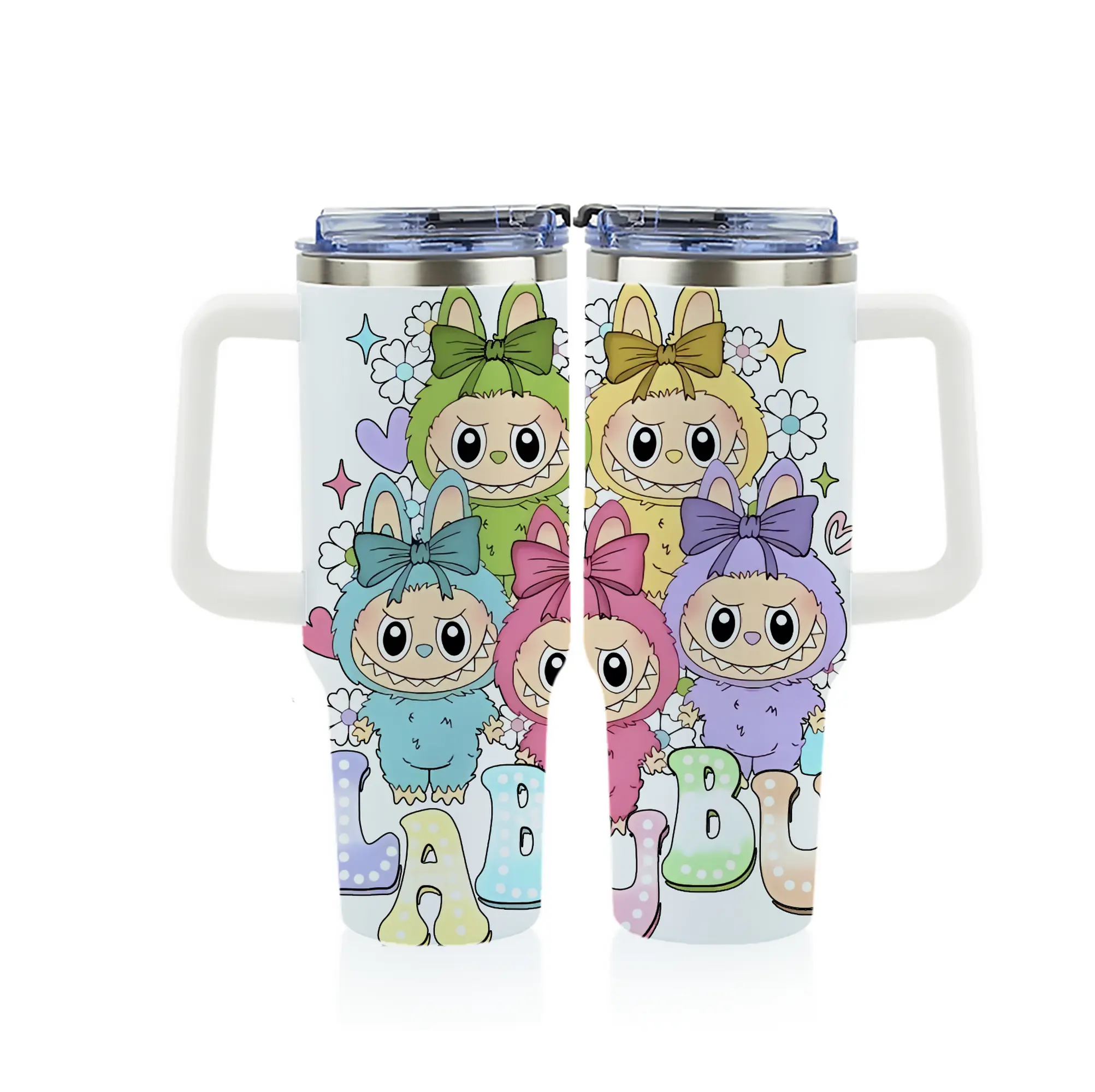 ラブブ グッズ ラブブ - 1200mL フルプリント車用タンブラー ・ 304ステンレス 内側 ・ 201ステンレス 外側 ・ 保温 保冷 ・ 通勤 ドライブ アウトドア用