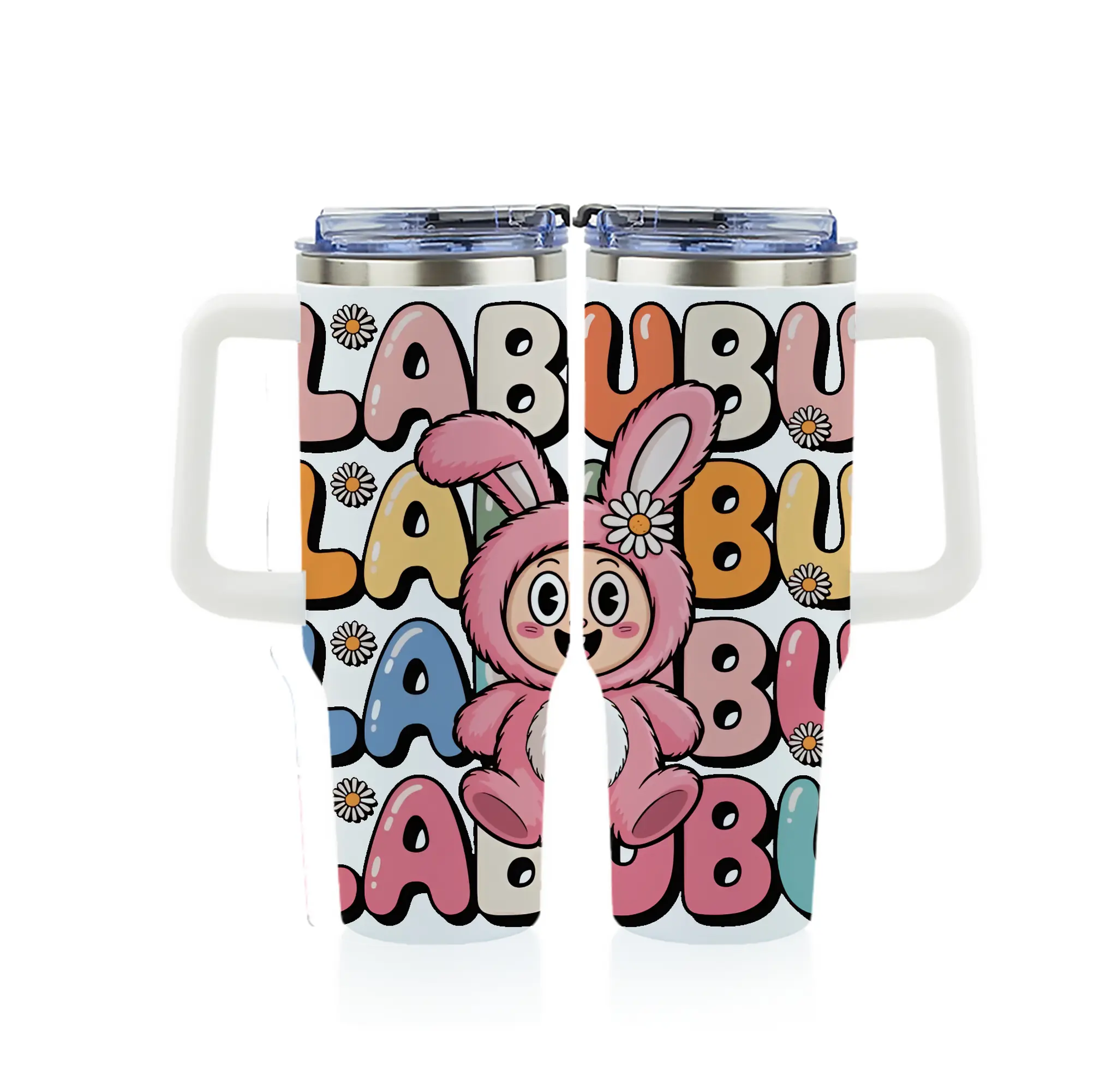 ラブブ グッズ ラブブ - 1200mL フルプリント車用タンブラー ・ 304ステンレス 内側 ・ 201ステンレス 外側 ・ 保温 保冷 ・ 通勤 ドライブ アウトドア用