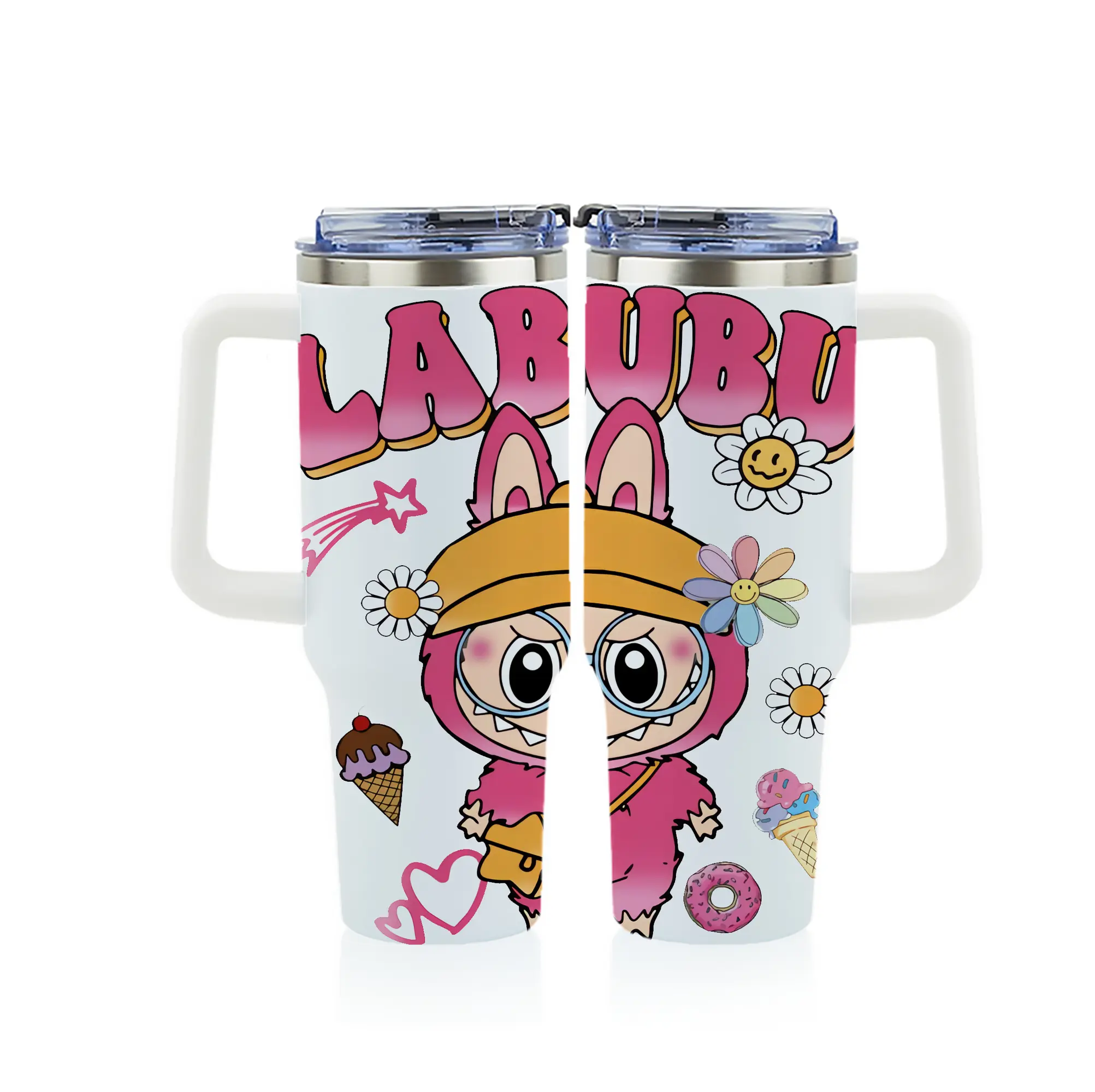 ラブブ グッズ ラブブ - 1200mL フルプリント車用タンブラー ・ 304ステンレス 内側 ・ 201ステンレス 外側 ・ 保温 保冷 ・ 通勤 ドライブ アウトドア用