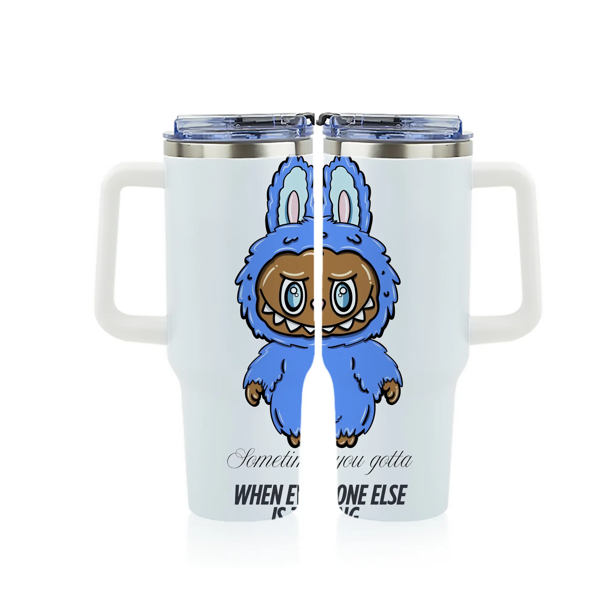 ラブブ グッズ ラブブ - 1200mL フルプリント車用タンブラー ・ 304ステンレス 内側 ・ 201ステンレス 外側 ・ 保温 保冷 ・ 通勤 ドライブ アウトドア用