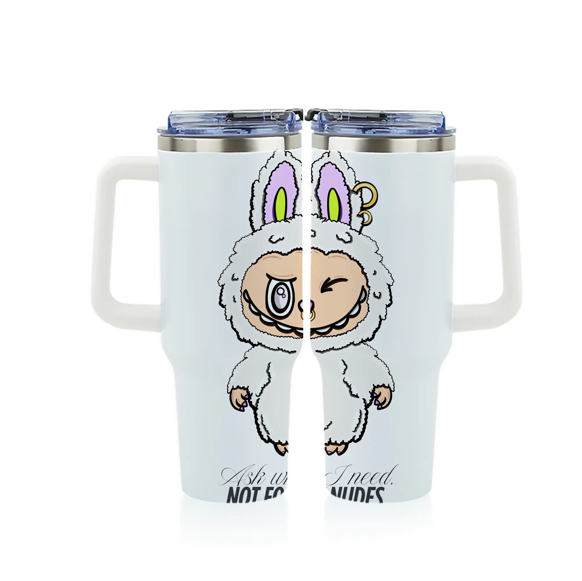 ラブブ グッズ ラブブ - 1200mL フルプリント車用タンブラー ・ 304ステンレス 内側 ・ 201ステンレス 外側 ・ 保温 保冷 ・ 通勤 ドライブ アウトドア用