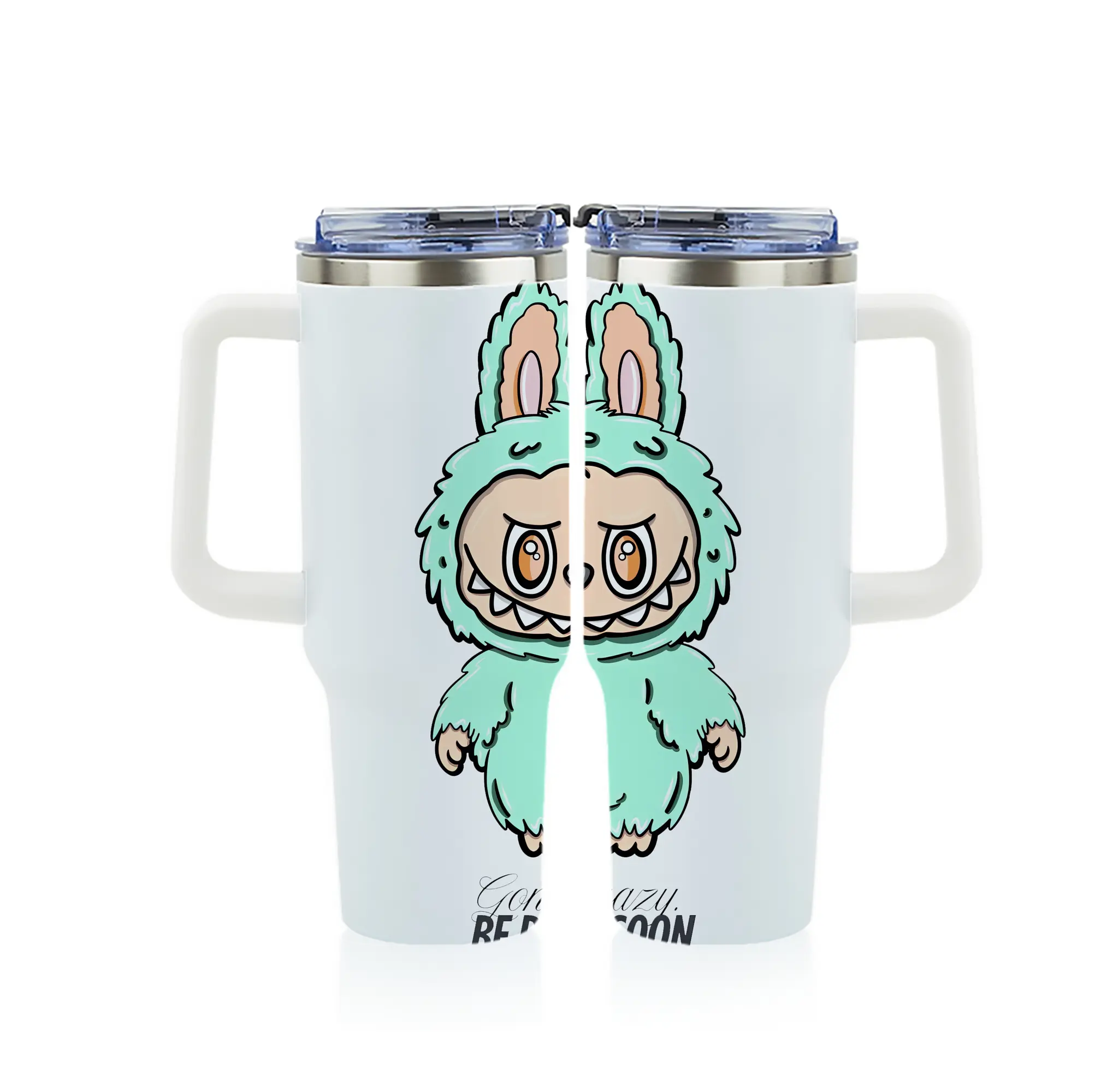 ラブブ グッズ ラブブ - 1200mL フルプリント車用タンブラー ・ 304ステンレス 内側 ・ 201ステンレス 外側 ・ 保温 保冷 ・ 通勤 ドライブ アウトドア用