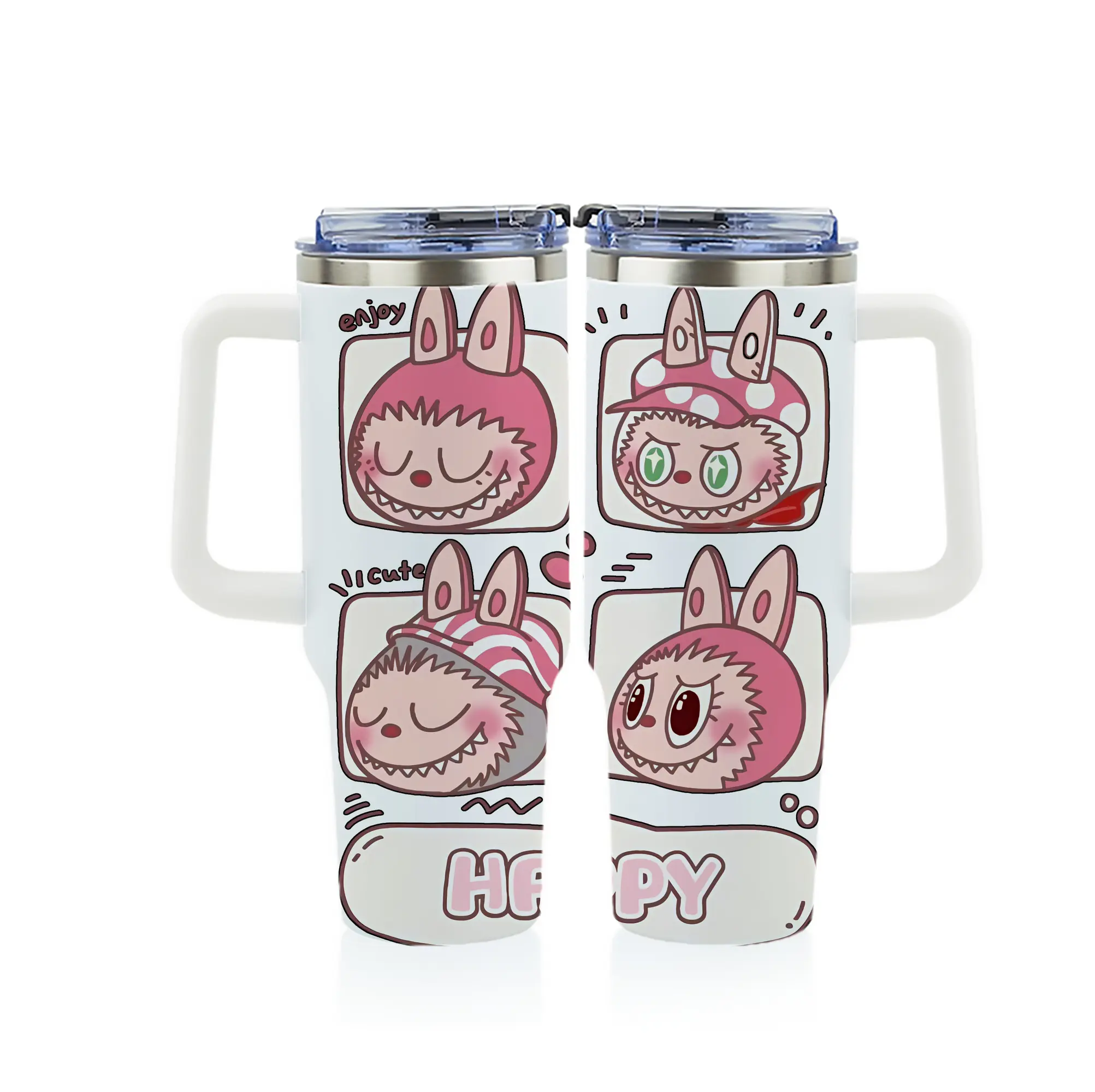 ラブブ グッズ ラブブ - 1200mL フルプリント車用タンブラー ・ 304ステンレス 内側 ・ 201ステンレス 外側 ・ 保温 保冷 ・ 通勤 ドライブ アウトドア用