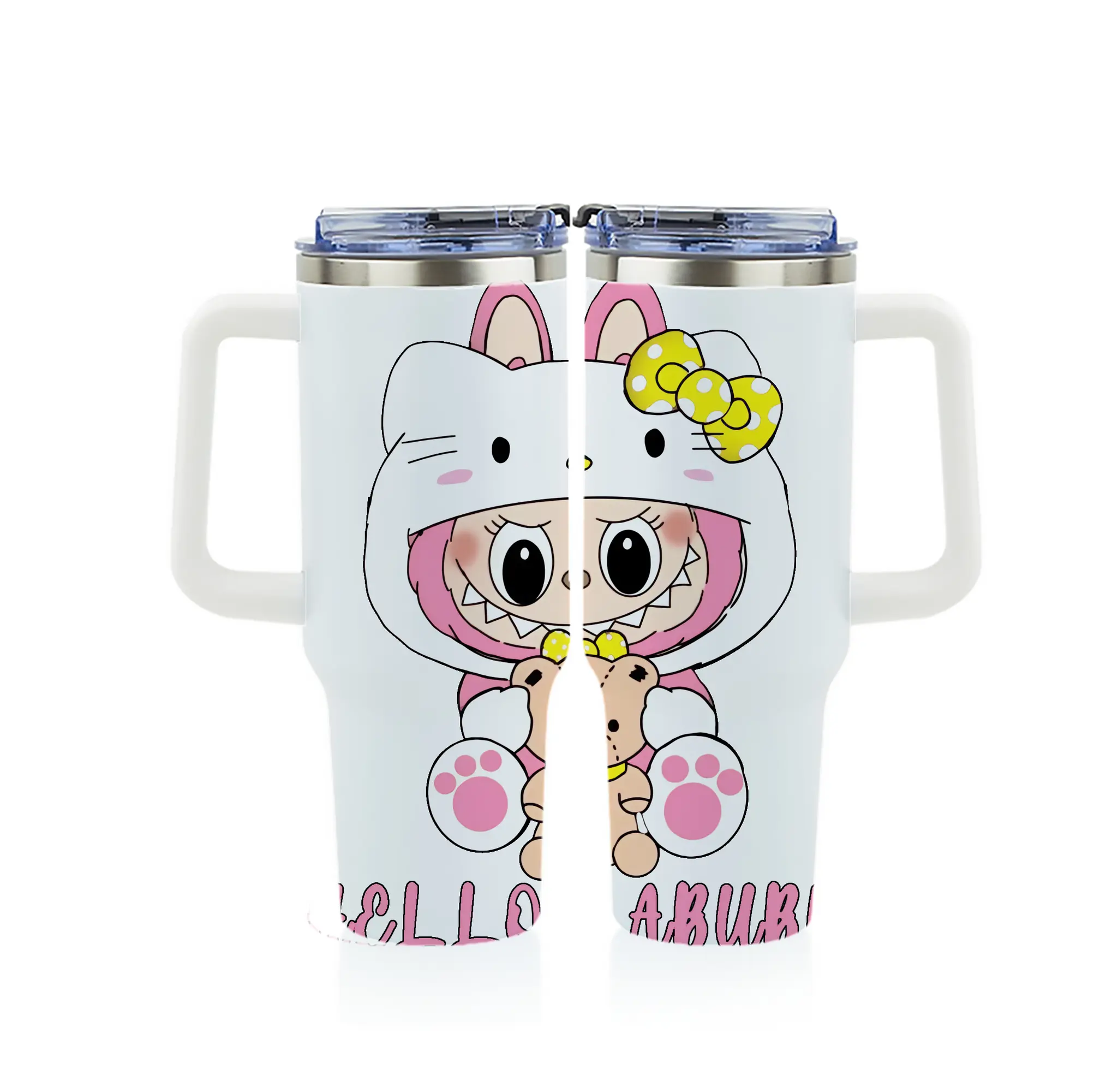 ラブブ グッズ ラブブ - 1200mL フルプリント車用タンブラー ・ 304ステンレス 内側 ・ 201ステンレス 外側 ・ 保温 保冷 ・ 通勤 ドライブ アウトドア用