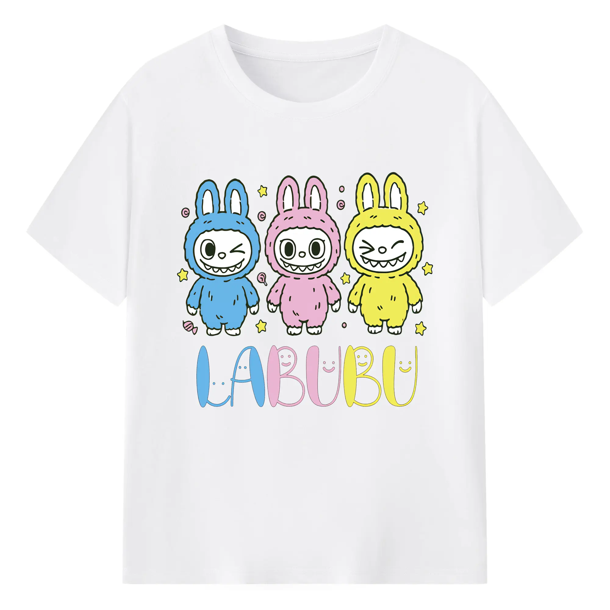 ラブブ グッズ ラブブ - 綿100％ 半袖Tシャツ ・ フロントプリント ・ 快適 通気性 ・ 日常使い 散歩 スポーツ用