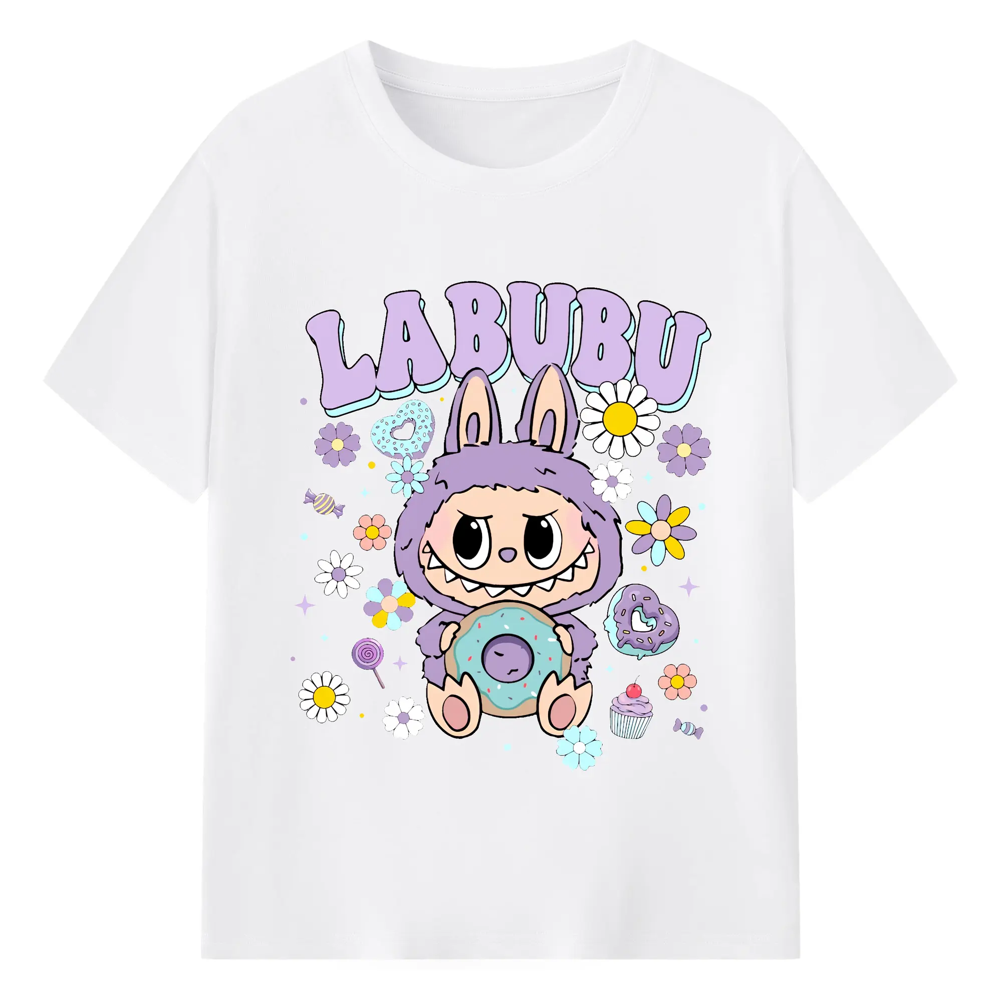 ラブブ グッズ ラブブ - 綿100％ 半袖Tシャツ ・ フロントプリント ・ 快適 通気性 ・ 日常使い 散歩 スポーツ用