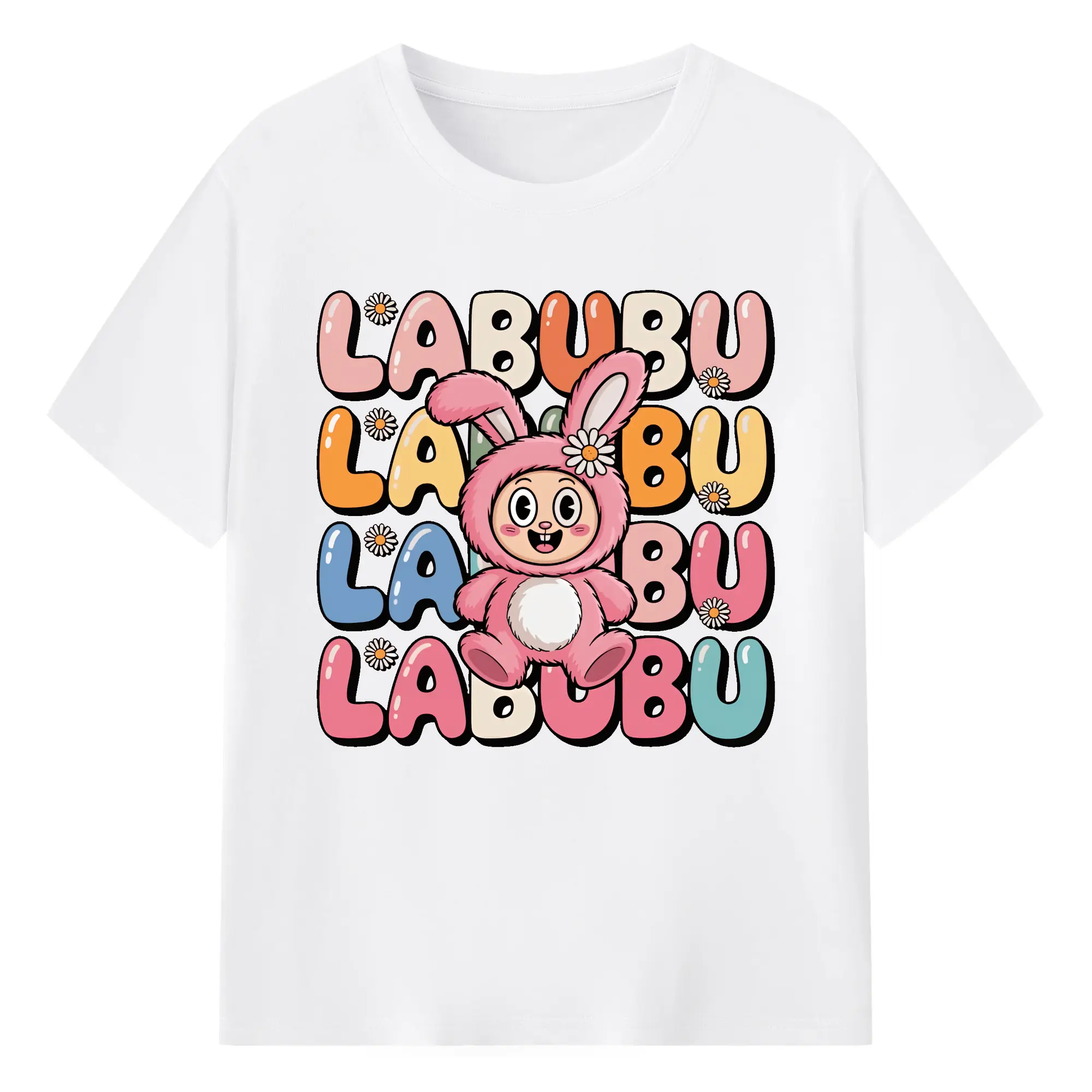 ラブブ グッズ ラブブ - 綿100％ 半袖Tシャツ ・ フロントプリント ・ 快適 通気性 ・ 日常使い 散歩 スポーツ用