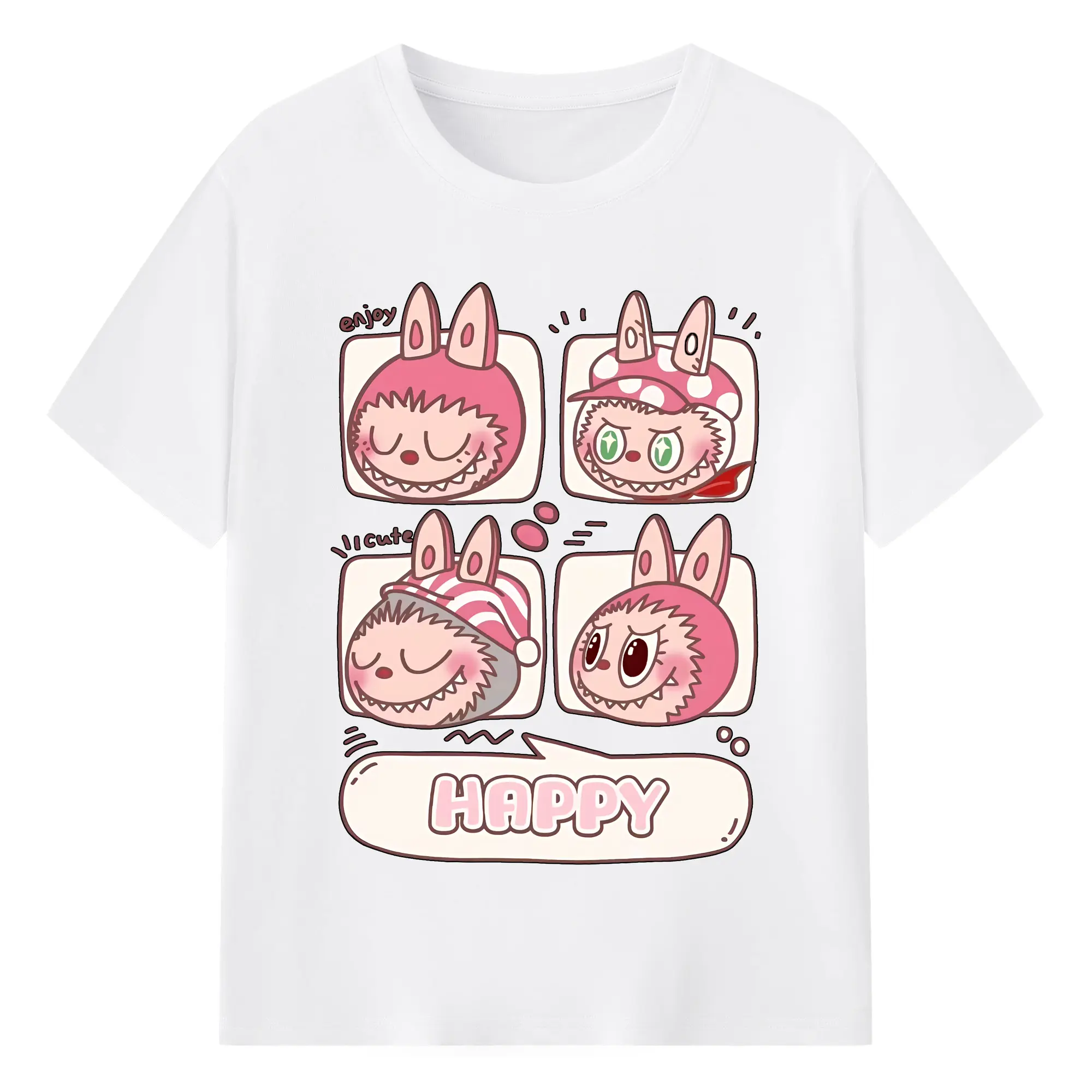 ラブブ グッズ ラブブ - 綿100％ 半袖Tシャツ ・ フロントプリント ・ 快適 通気性 ・ 日常使い 散歩 スポーツ用