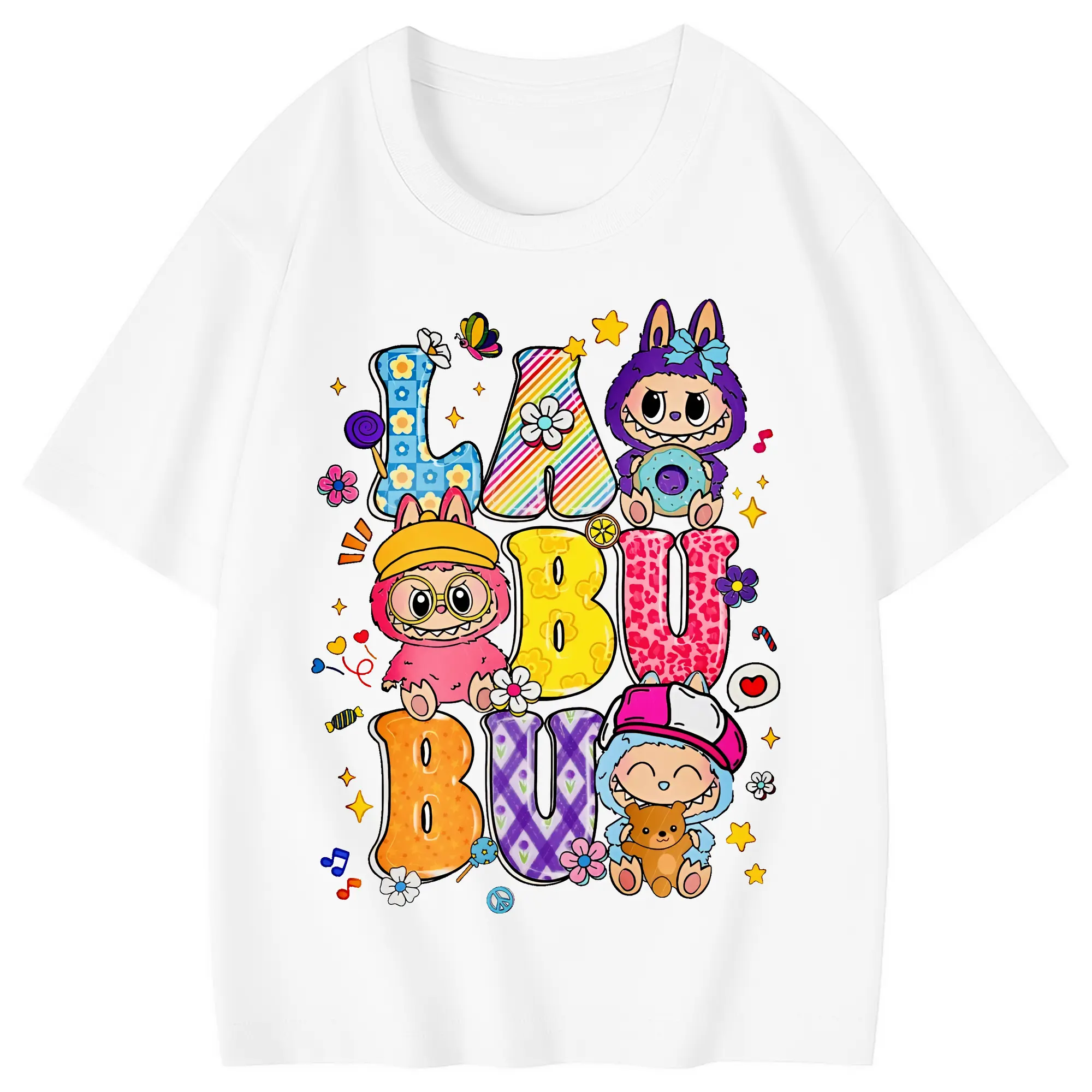 ラブブ グッズ ラブブ - 綿100％ キッズTシャツ ・ フロントプリント ・ 快適 通気性 ・ スポーツ カジュアル 散歩用