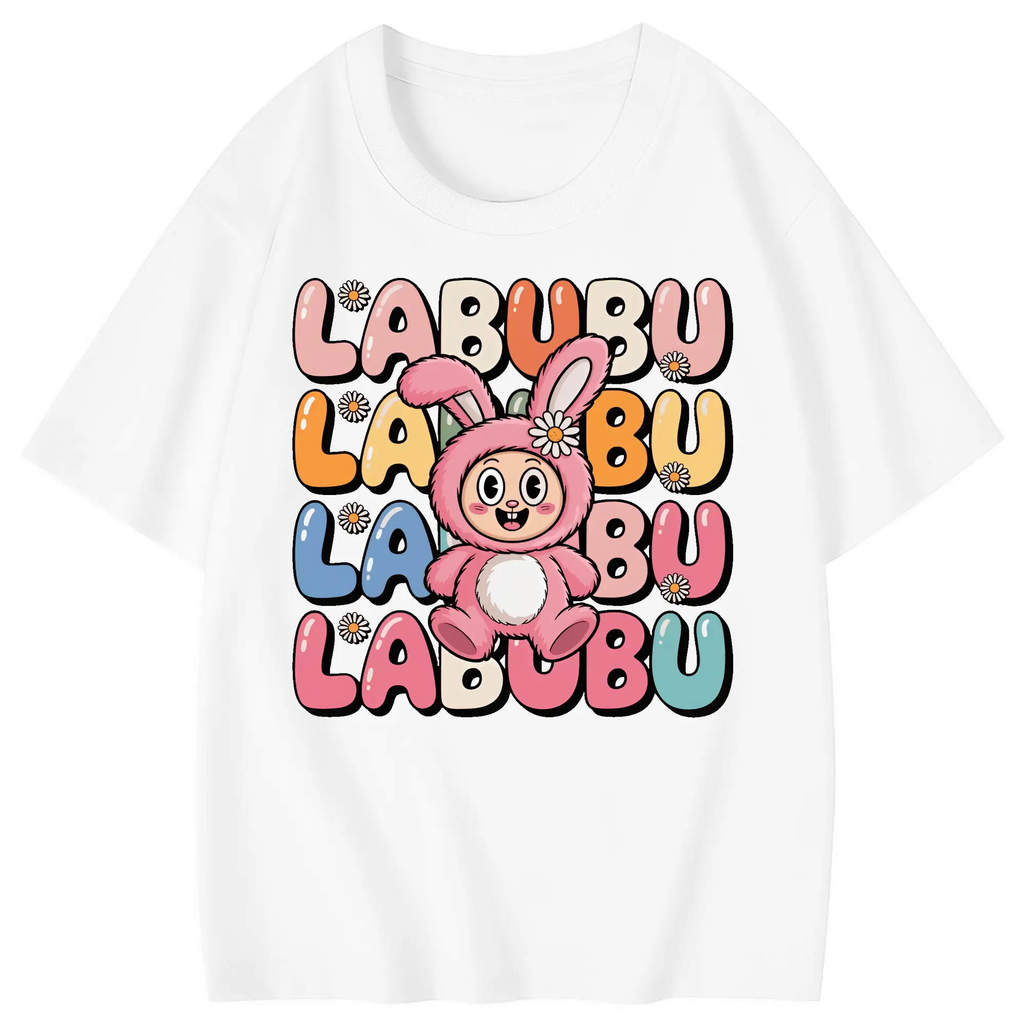 ラブブ グッズ ラブブ - 綿100％ キッズTシャツ ・ フロントプリント ・ 快適 通気性 ・ スポーツ カジュアル 散歩用