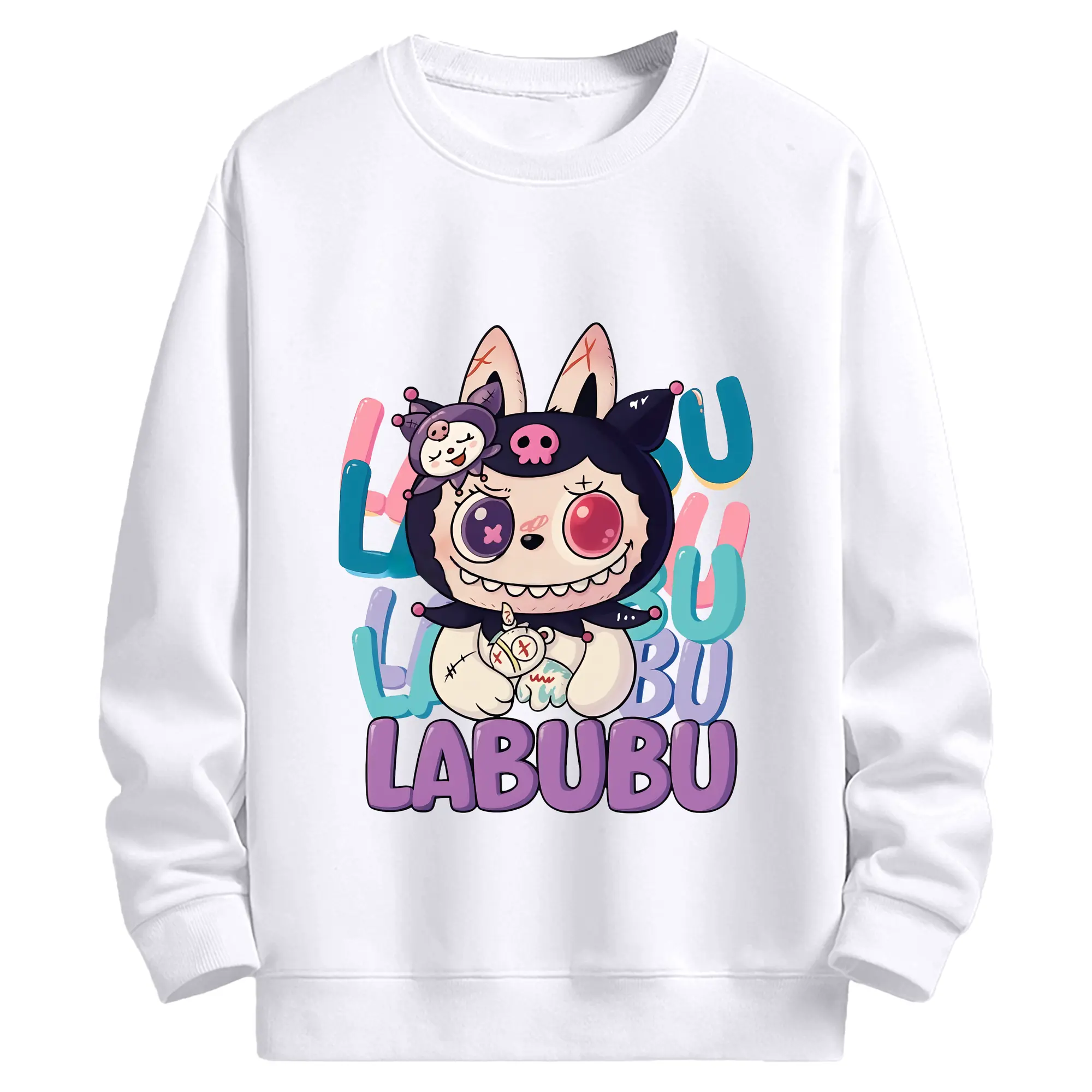 ラブブ グッズ ラブブ - 高品質 クルーネック スウェット ・ コットン59％ ポリエステル41％ ・ ユニセックス 長袖 トレーナー ・ カジュアル デイリー スポーツ 散歩用