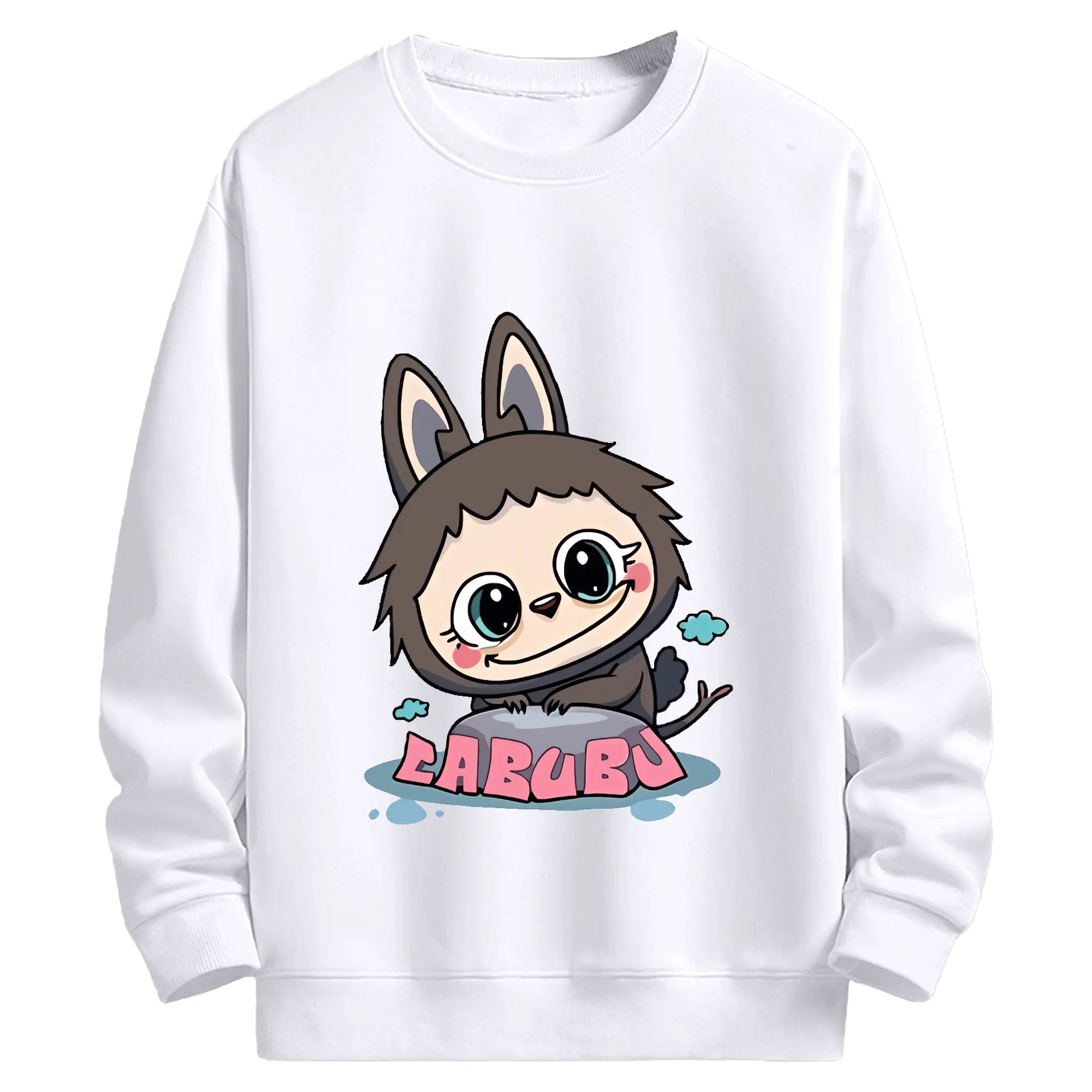 ラブブ グッズ ラブブ - 高品質 クルーネック スウェット ・ コットン59％ ポリエステル41％ ・ ユニセックス 長袖 トレーナー ・ カジュアル デイリー スポーツ 散歩用