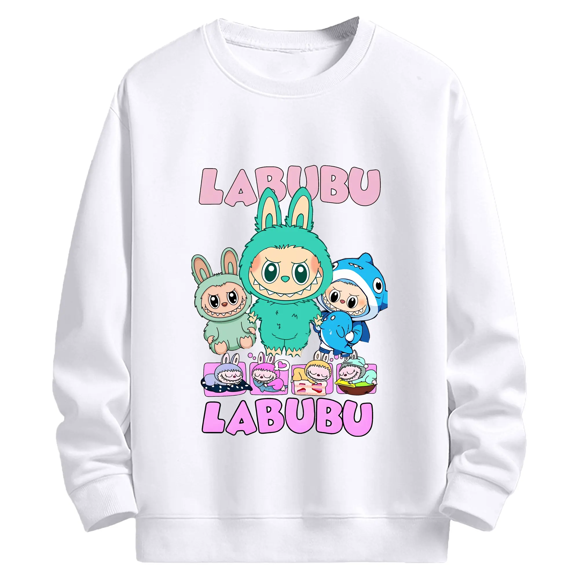 ラブブ グッズ ラブブ - 高品質 クルーネック スウェット ・ コットン59％ ポリエステル41％ ・ ユニセックス 長袖 トレーナー ・ カジュアル デイリー スポーツ 散歩用