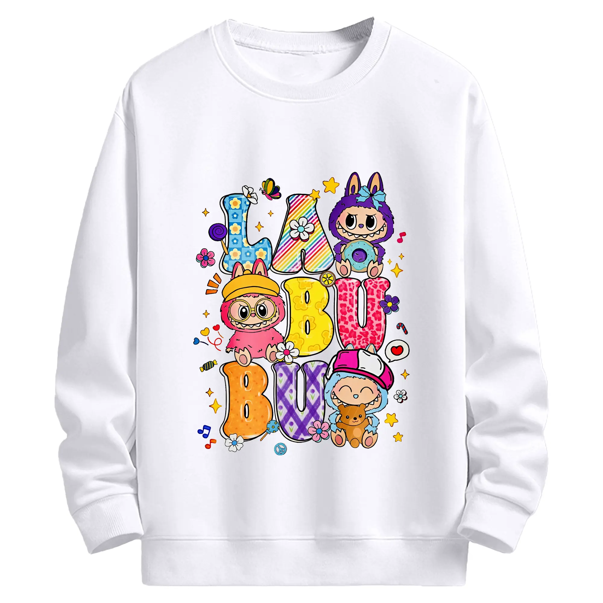 ラブブ グッズ ラブブ - 高品質 クルーネック スウェット ・ コットン59％ ポリエステル41％ ・ ユニセックス 長袖 トレーナー ・ カジュアル デイリー スポーツ 散歩用