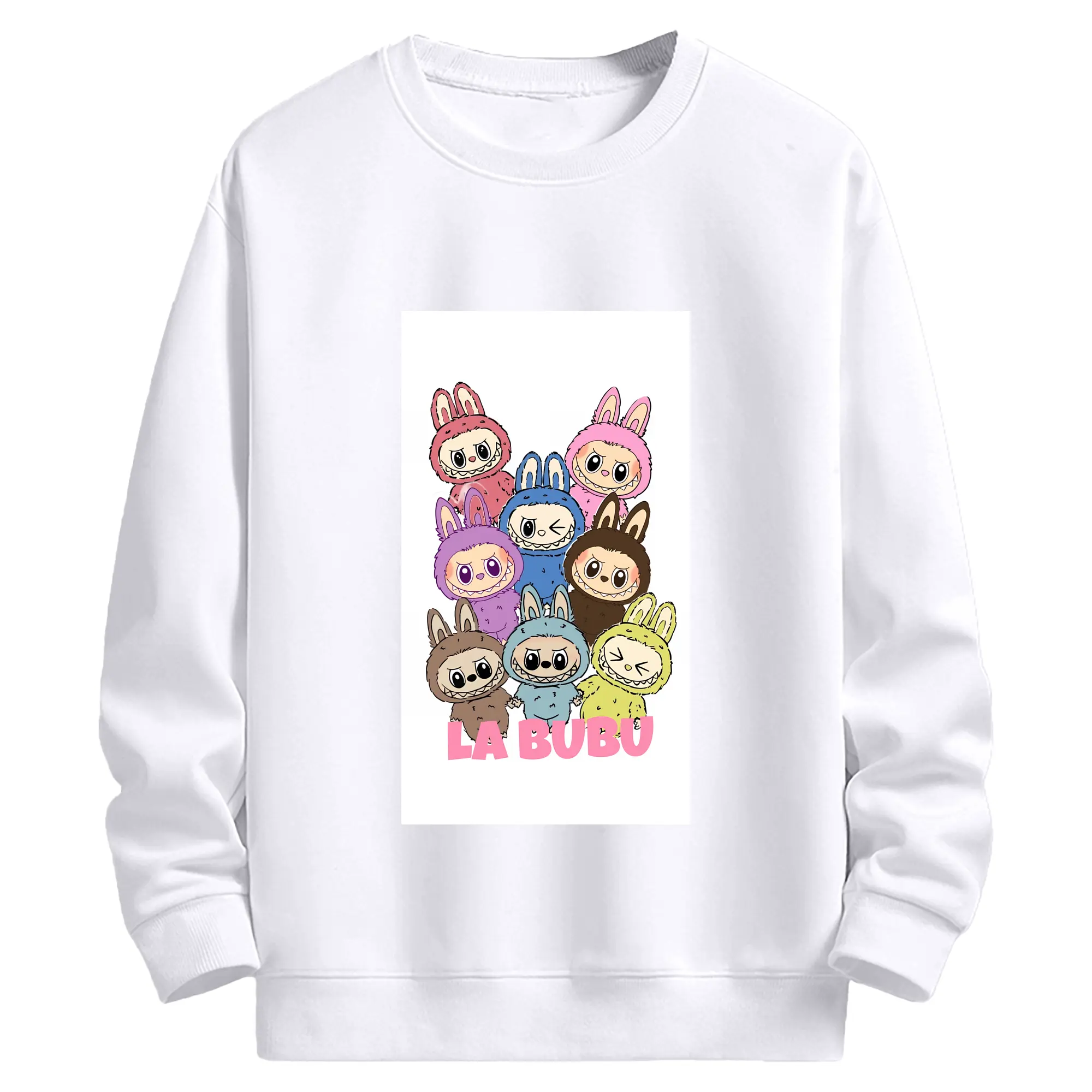 ラブブ グッズ ラブブ - 高品質 クルーネック スウェット ・ コットン59％ ポリエステル41％ ・ ユニセックス 長袖 トレーナー ・ カジュアル デイリー スポーツ 散歩用